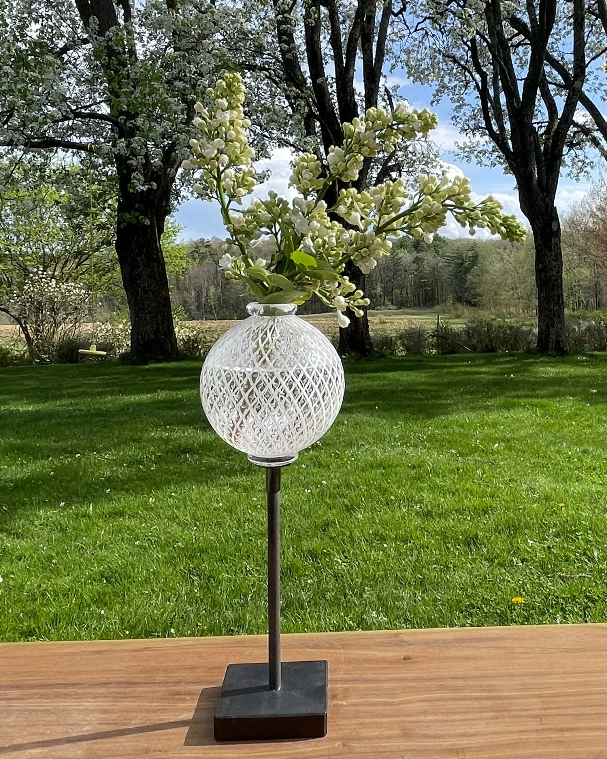 White Reticello Vase on Stand