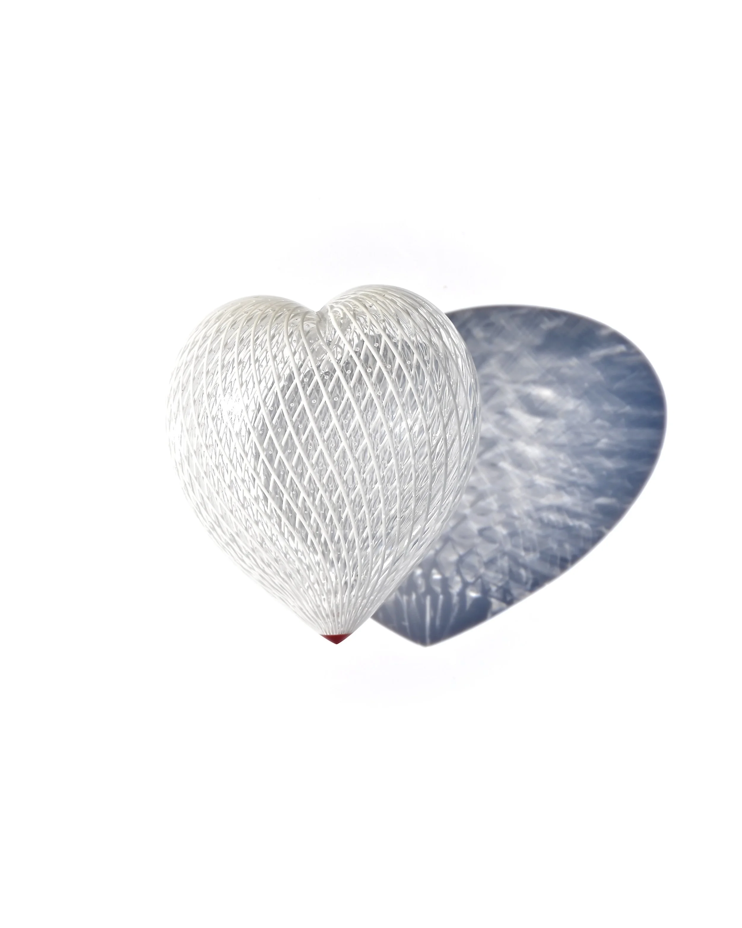 White Reticello Heart with (tiny) Red Tip