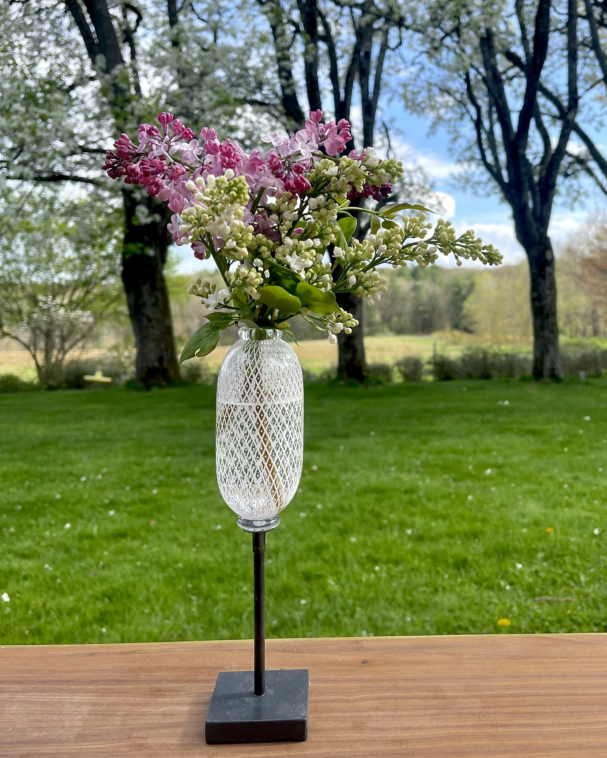 White Reticello Vase on Stand