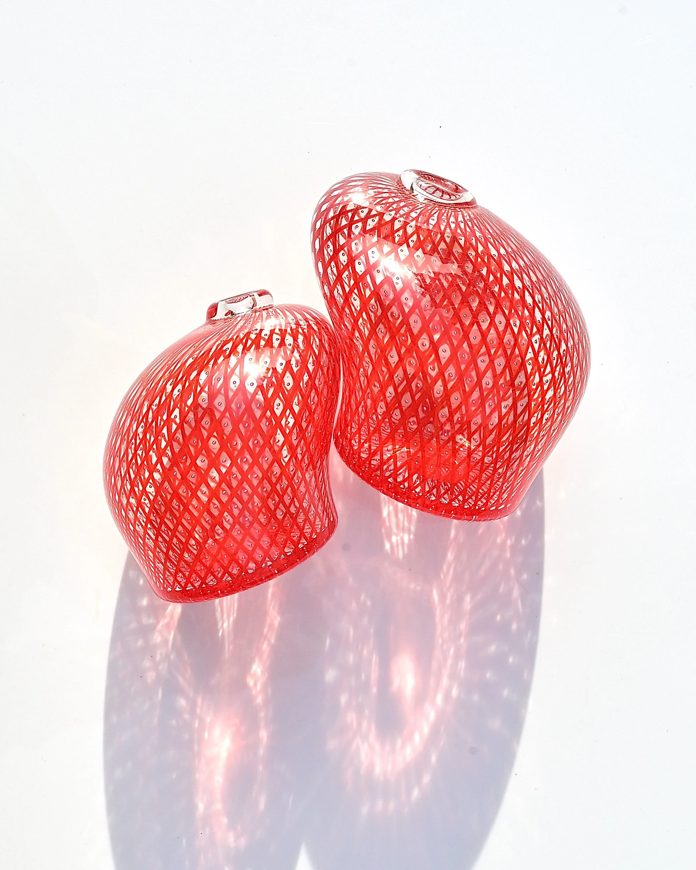 Red Reticello Vase Pair