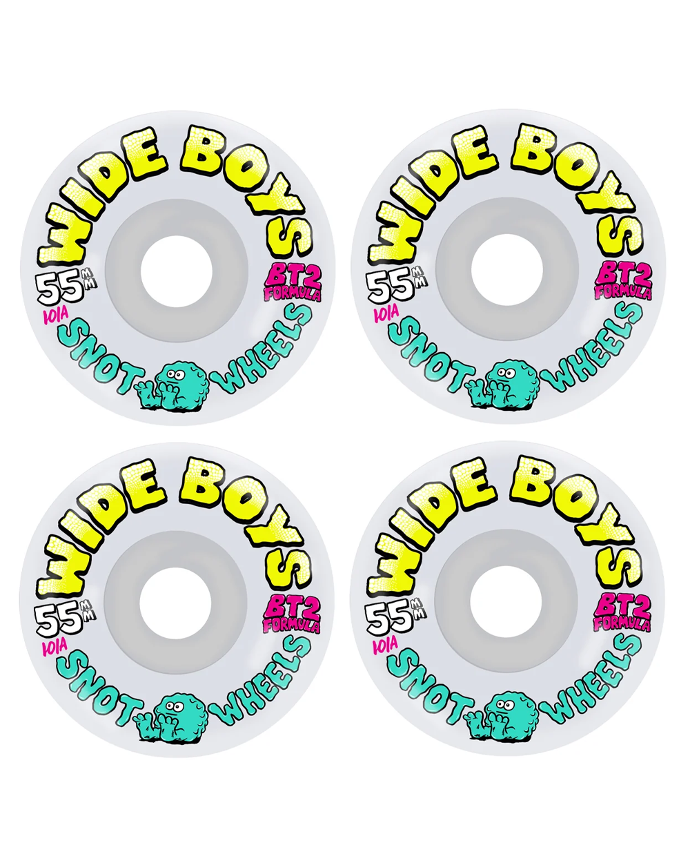 Snot Wide Boys 55mm 101a Skateboard Wheels – Clear/Yellow