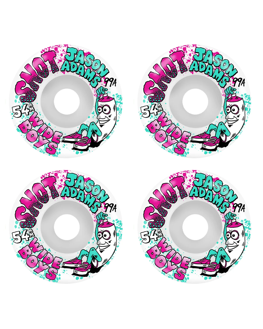 Snot Adams Wide Boys 54mm 99a Skateboard Wheels – White