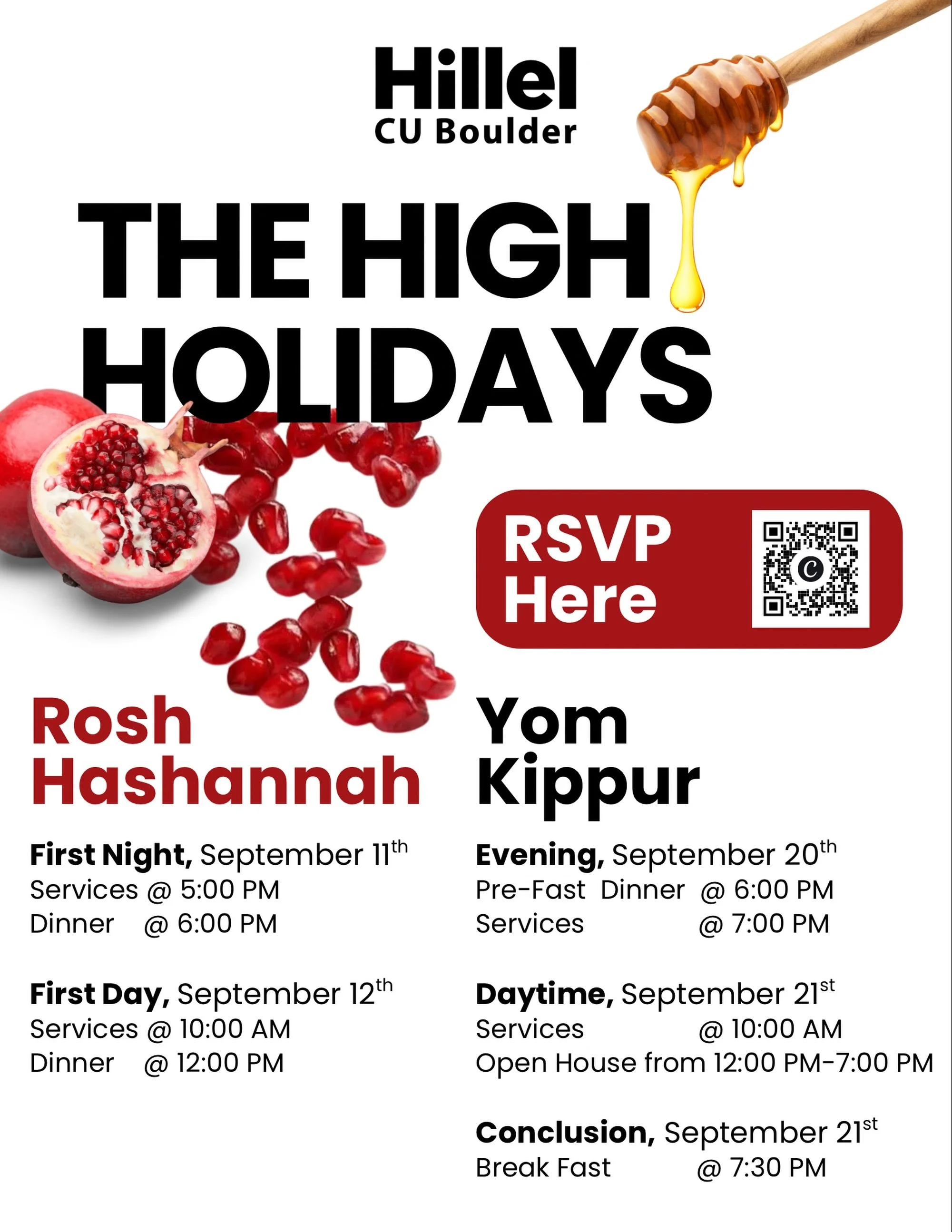 High Holidays are almost here 🍎🍯 Celebrate Rosh Hashanah and Yom Kippur through services, meals, and community. RSVP using the QR code or link in bio!