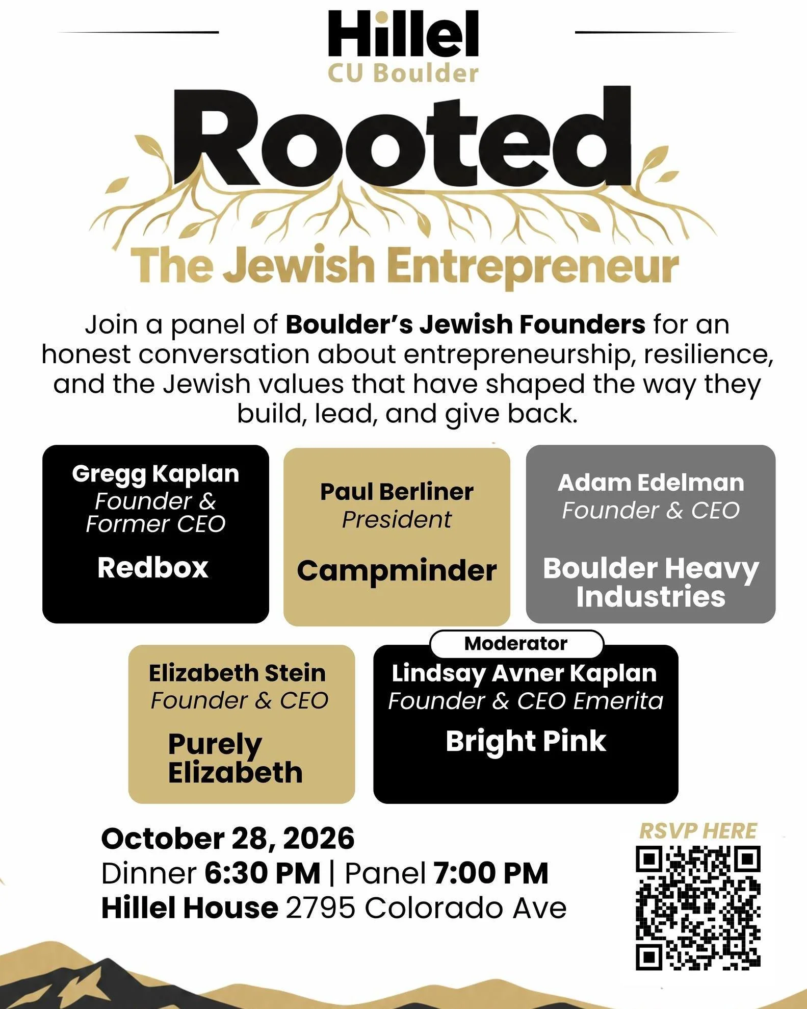 Join a panel of Boulder&rsquo;s Jewish Founders for an honest conversation about entrepreneurship, resilience, and the Jewish values that have shaped the way they build, lead, and give back. RSVP using the link in bio.
