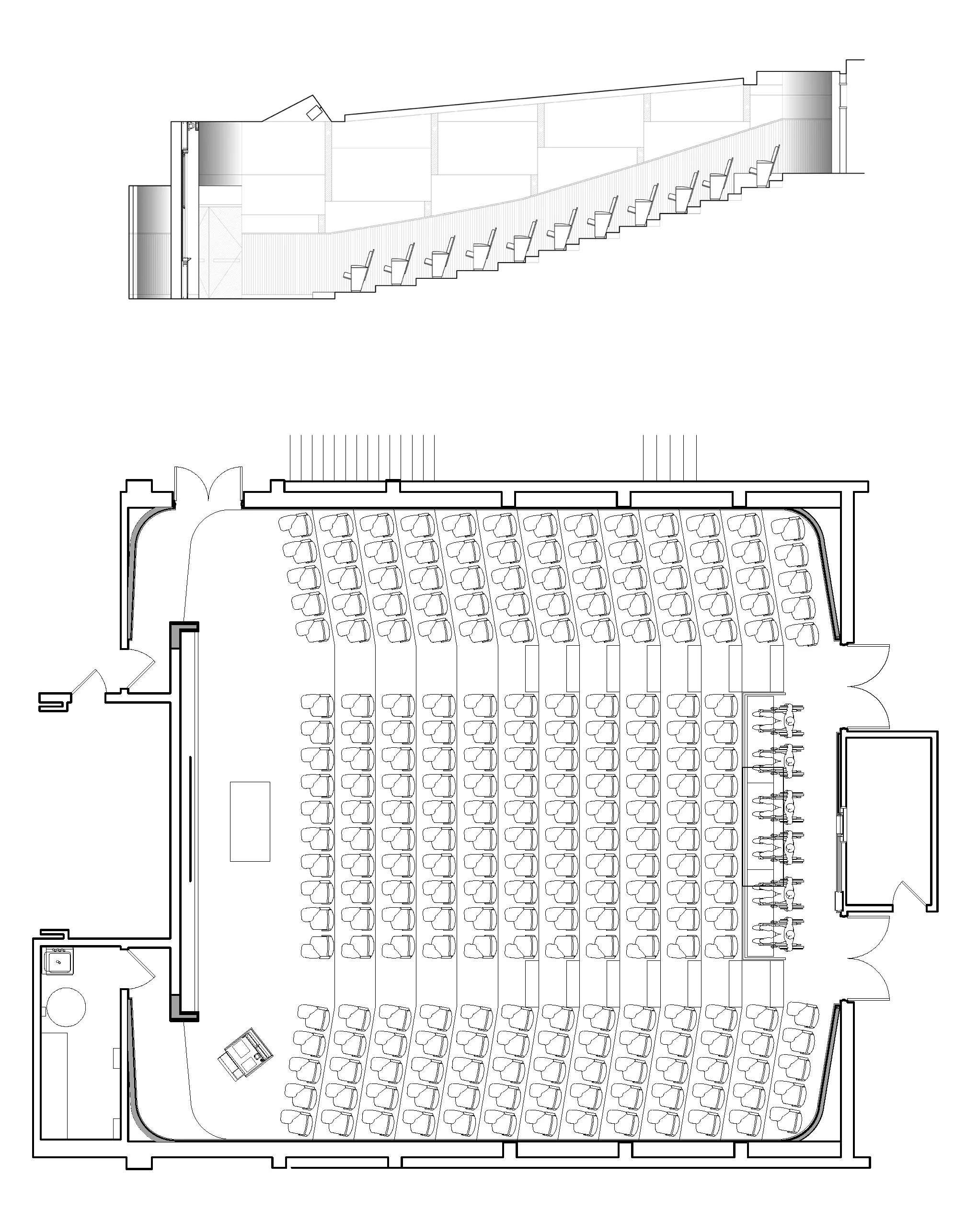  New Brunswick, NJ  The renovation, in which a new lecture hall was added, required new flooring, seating, acoustical systems, ceiling, lighting, and state-of-the-art AV equipment. Used mainly for science lectures, the space is flexible, allowing for