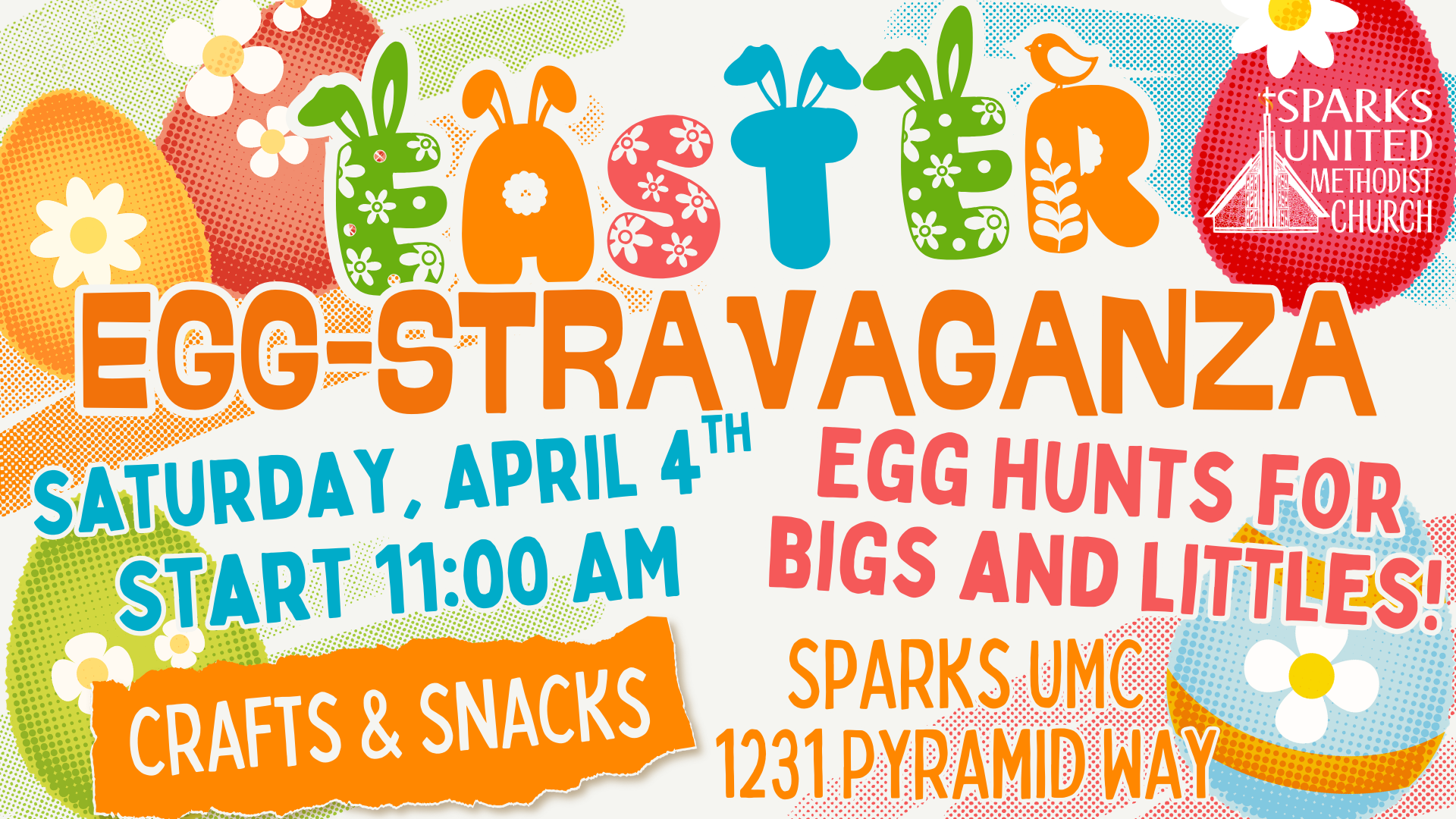 Join us for our Easter "Egg-stravaganza" Saturday, April 4th at 11am. We will have Crafts and snacks  as well as two great easter egg hunts. One for the big kids and a separate one for the little ones!