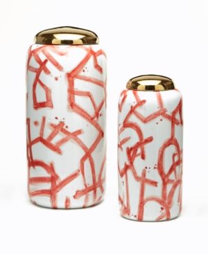 Coral Jars with Gold Lids