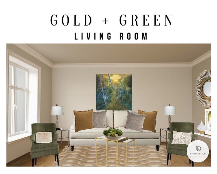 A Contemporary Gold and Green Living Room — LIVEN DESIGN