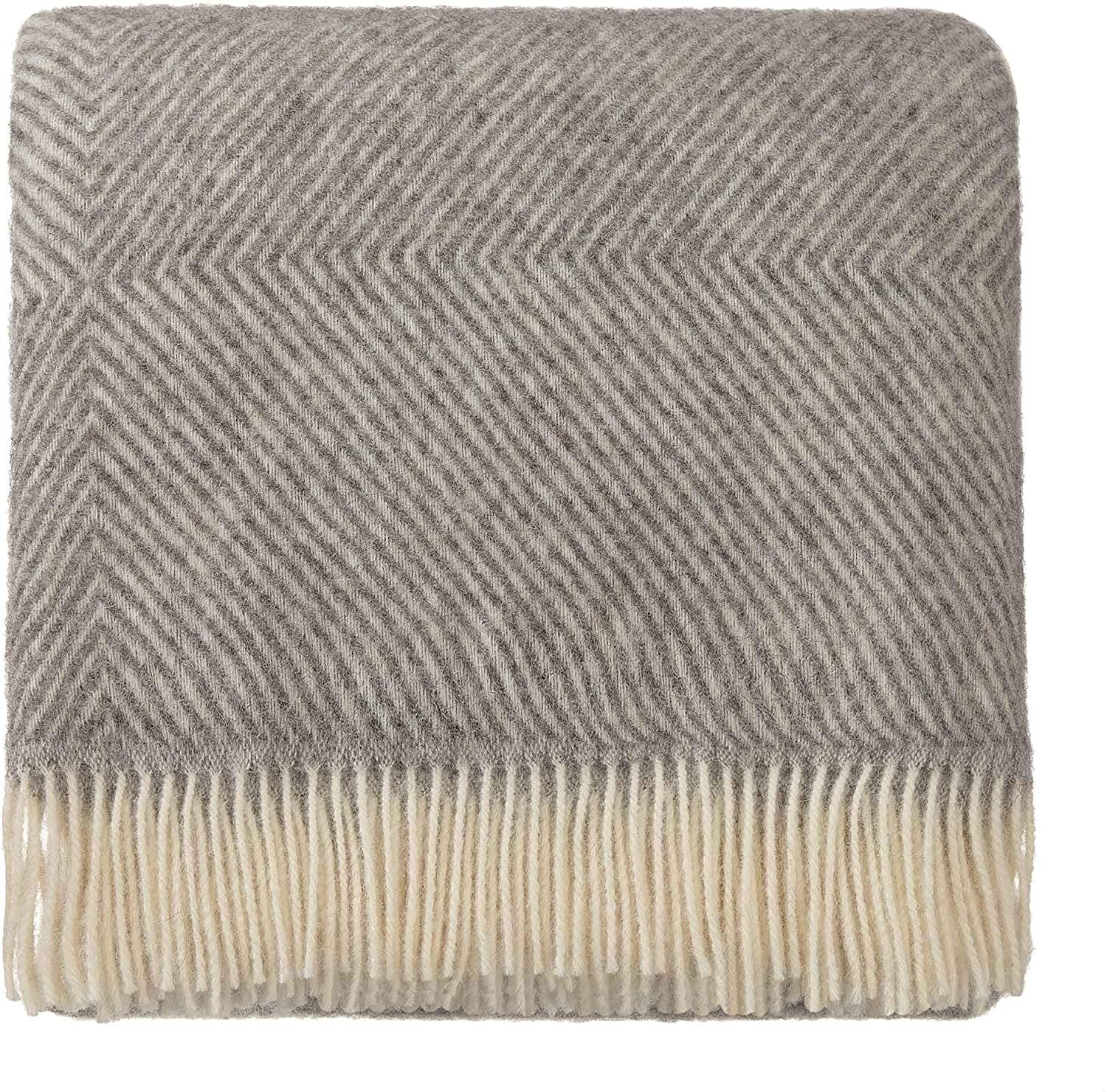 Gray/Cream Wool Throw Blanket