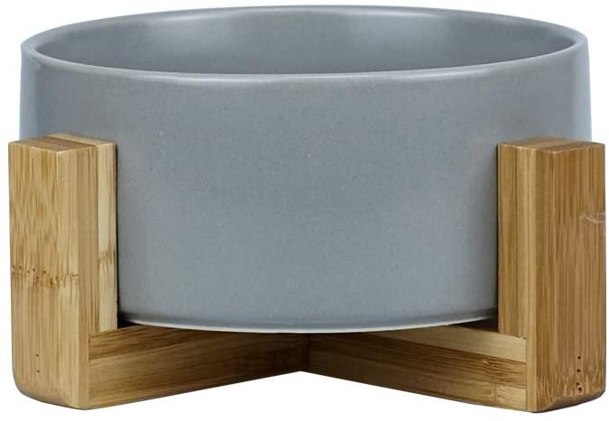 Ceramic &amp; Wood  No Spill Pet Bowl