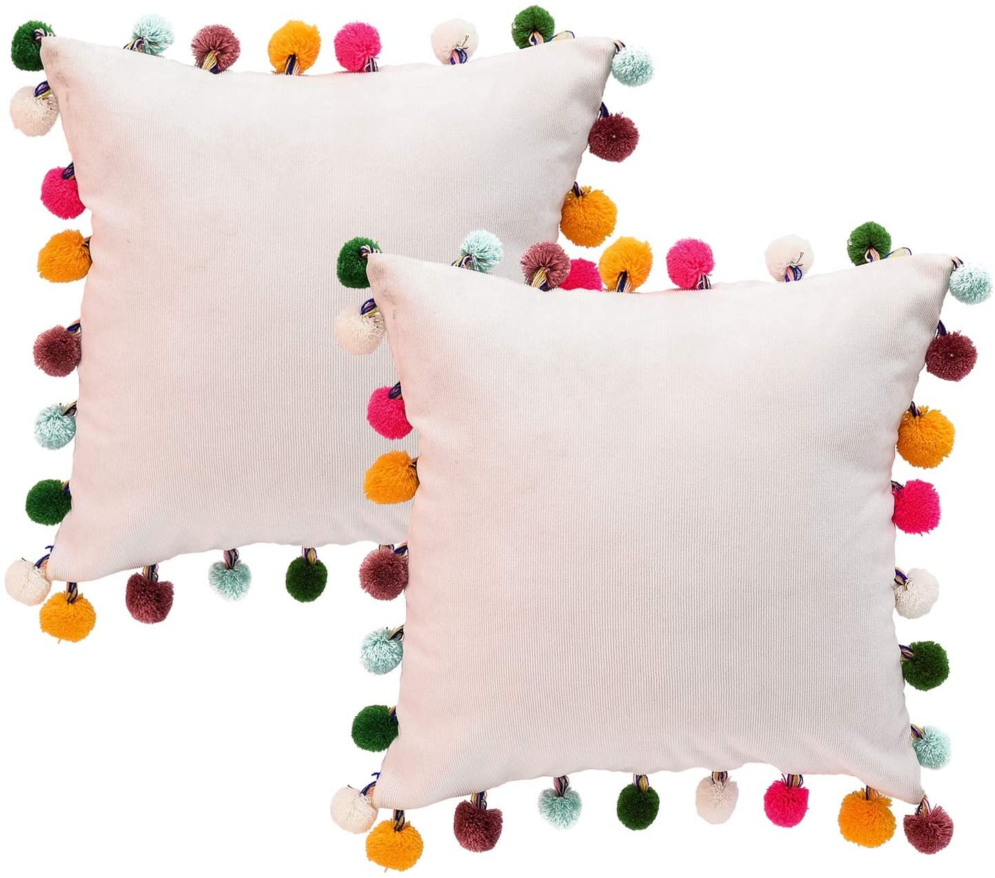 Pom Pom Pillow Covers Set of 2