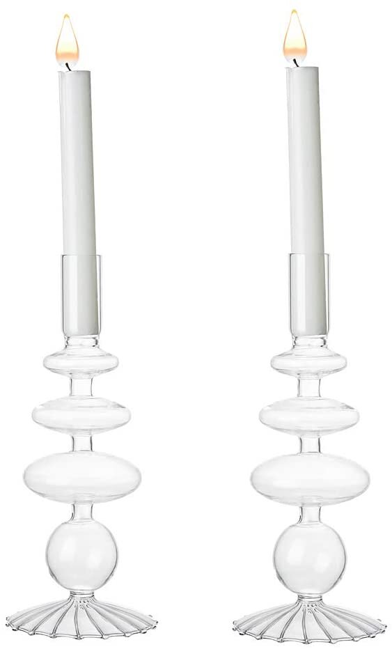 GLASS TAPER CANDLE HOLDERS SET OF 2