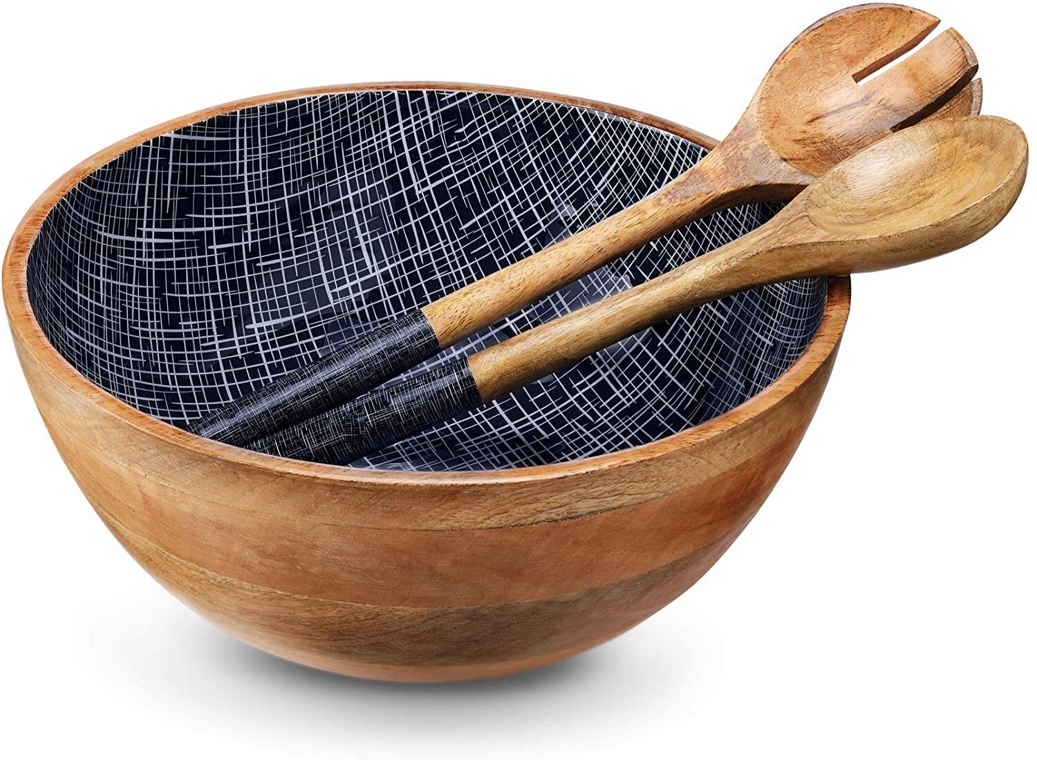 Wood Serving Bowl with Tongs