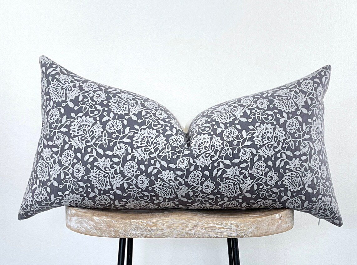 Gray Floral Pillow Cover