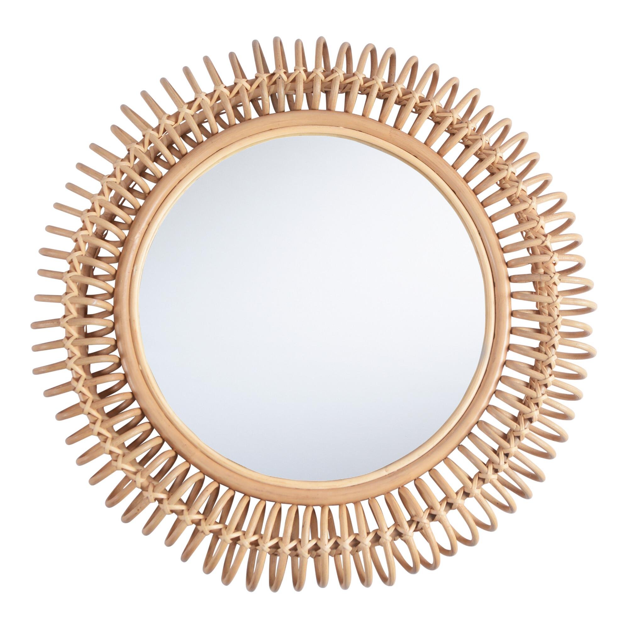 Round Coiled Rattan Mirror