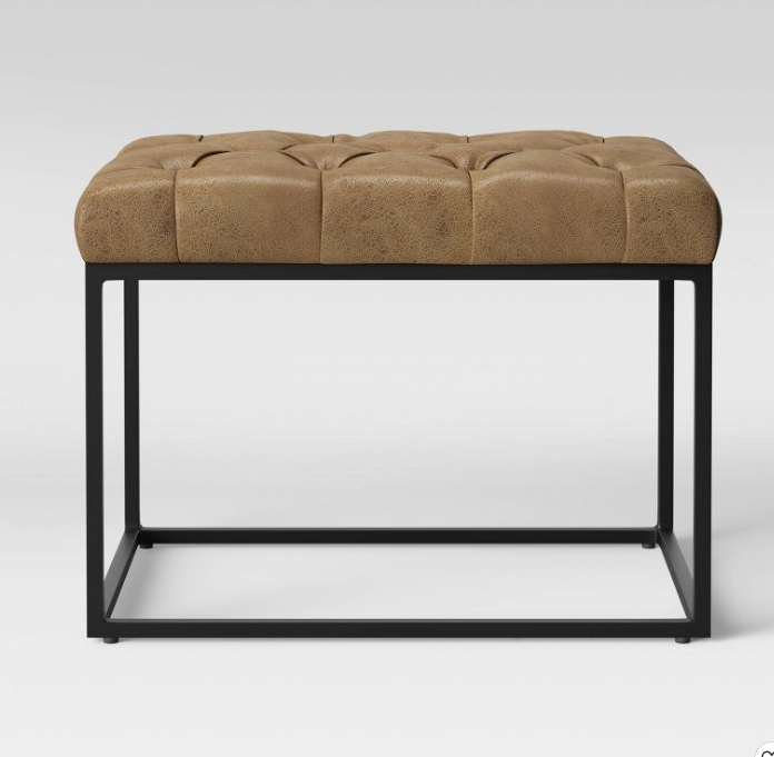 Tufted Faux Leather Ottoman