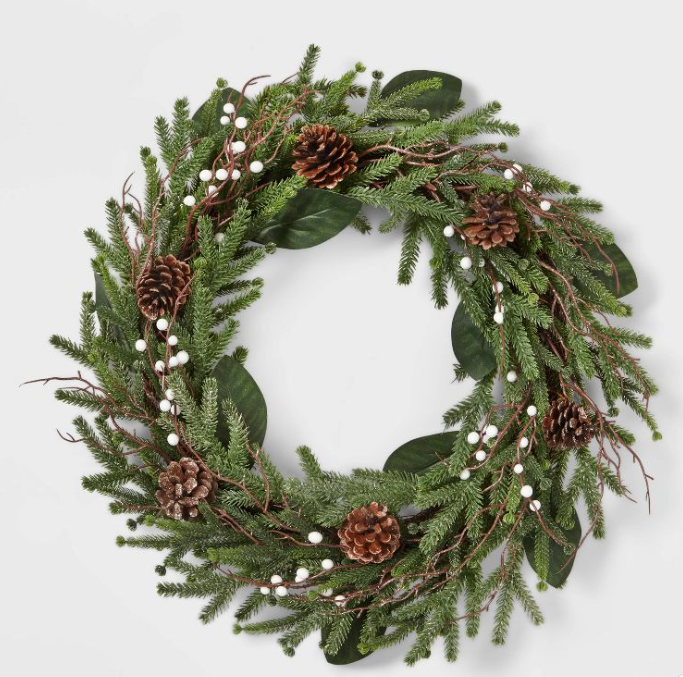 Factory Direct Craft Weather Resistant Holly and Berry Wreath - Real Touch  Lifelike Artificial Holly Wreath for Indoor or Outdoor Christmas Decoration