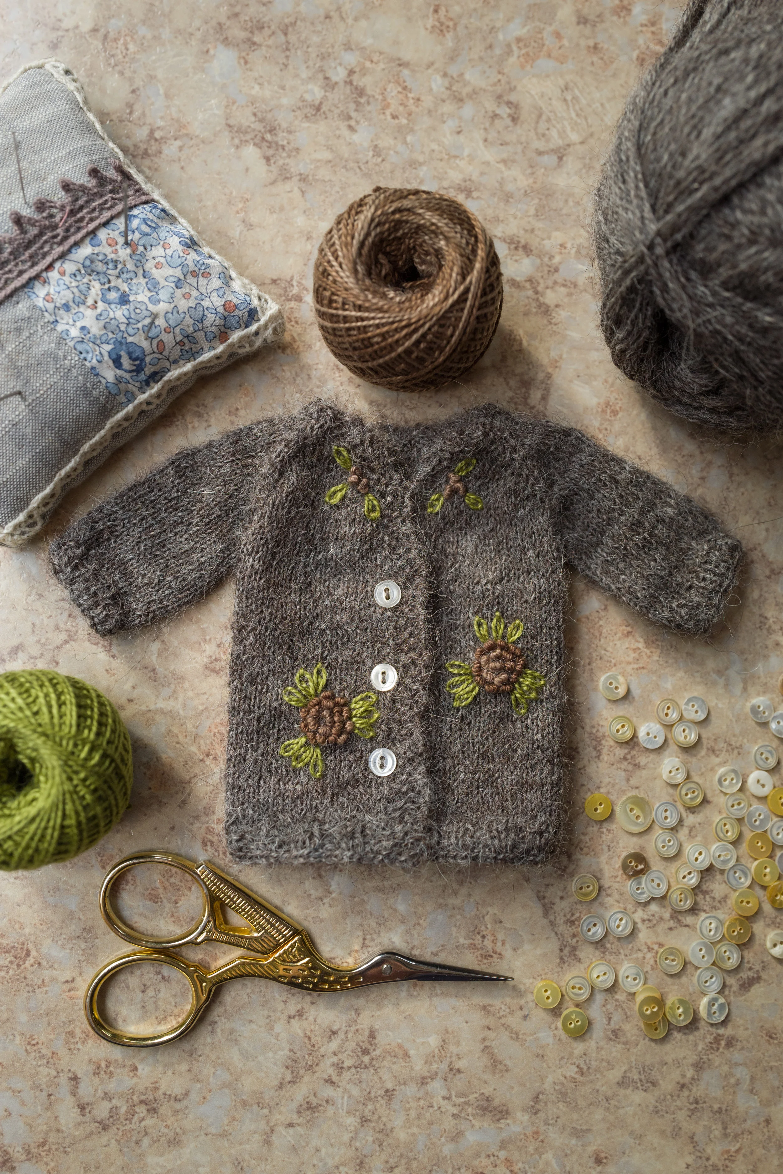Embroidered Cardigan- Grey Brown 