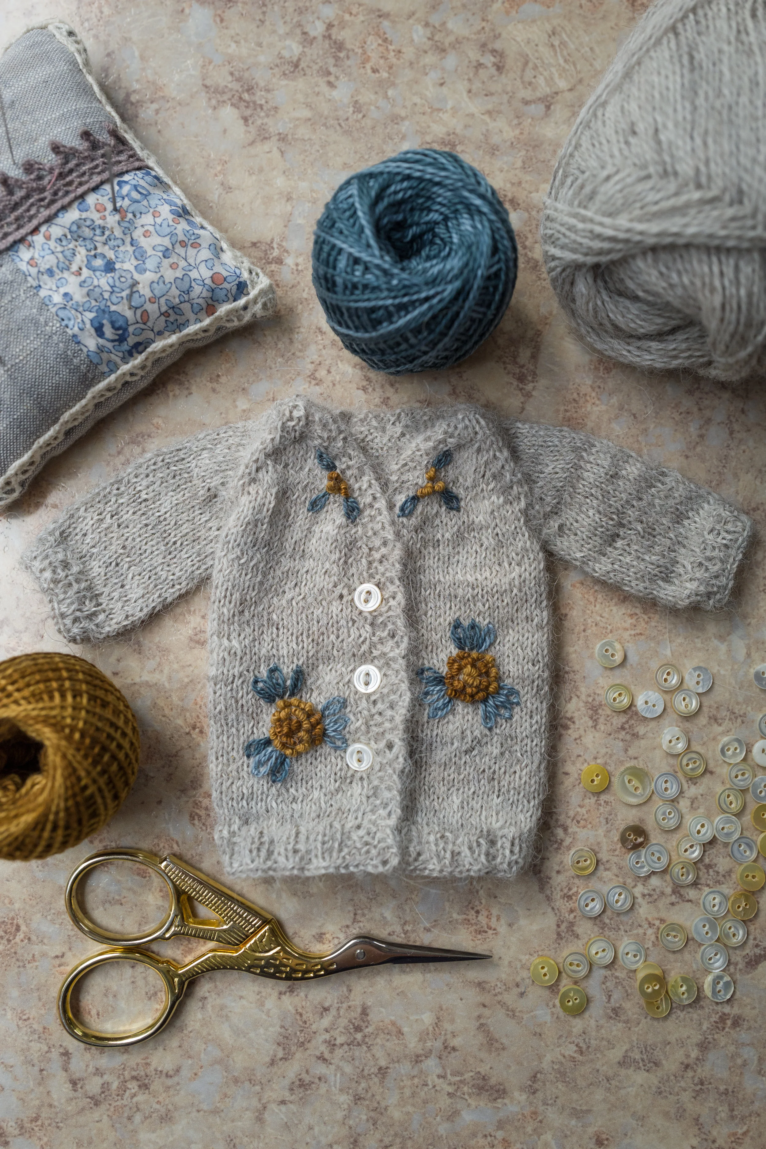 Embroidered Cardigan- Light Grey