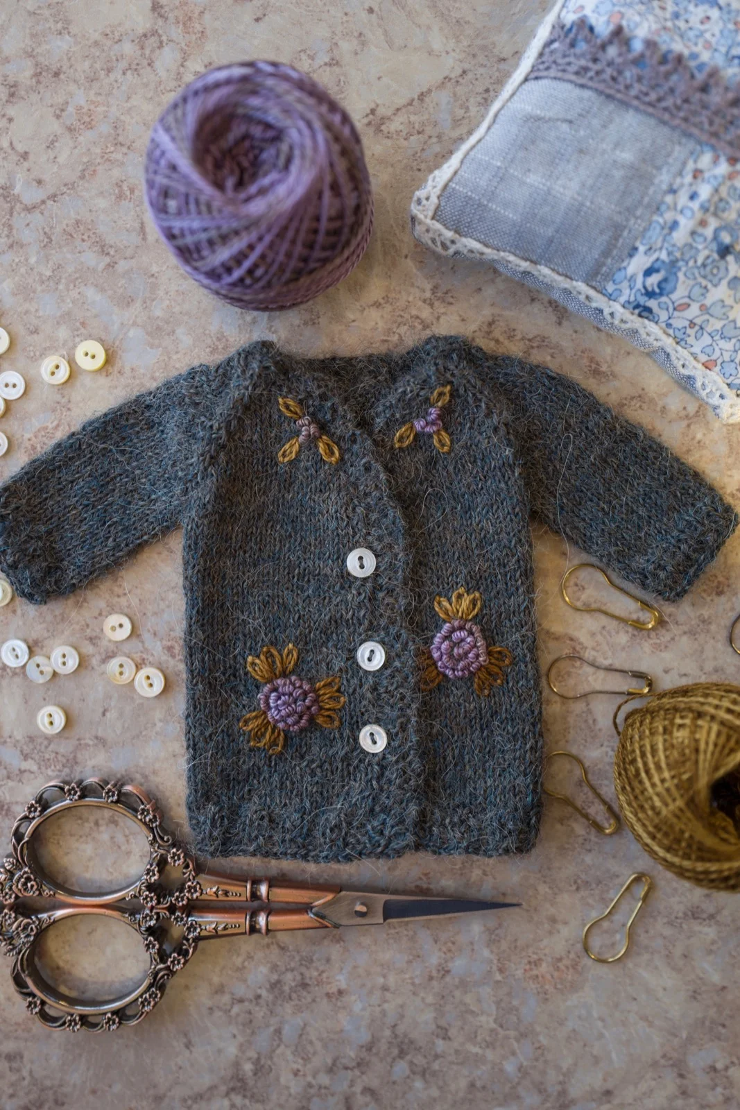 Embroidered Cardigan- Dark Grey 