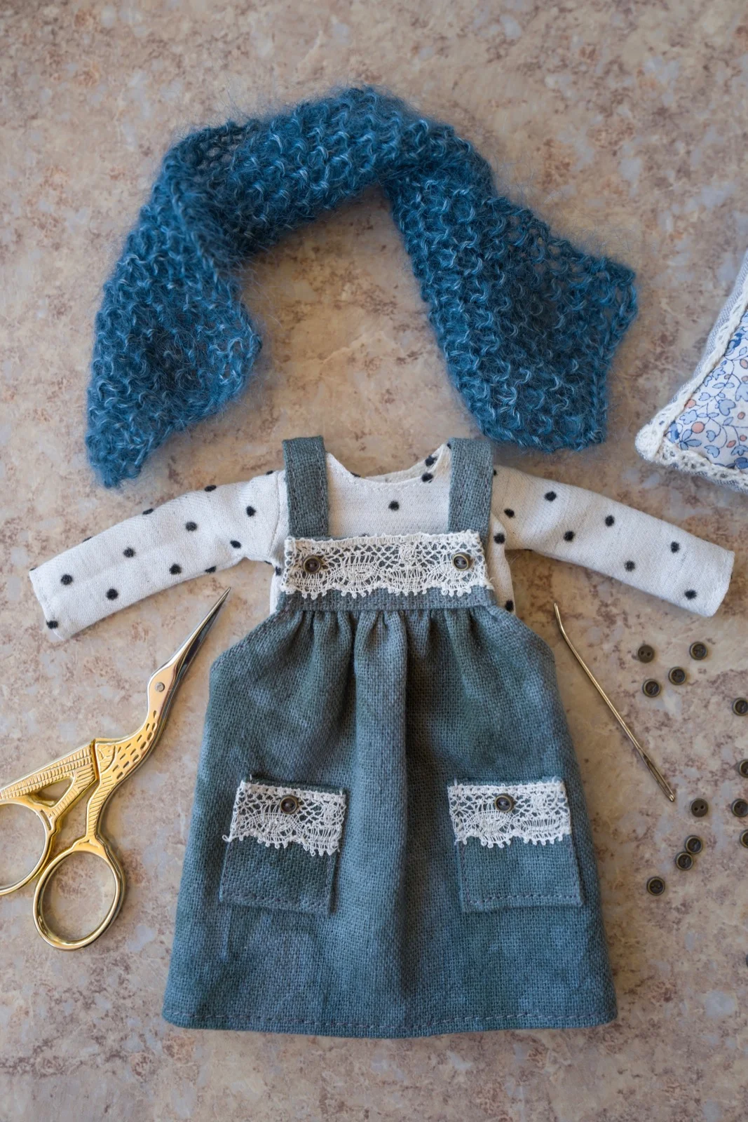 Three Piece Set- Juniper and Blue Scarf
