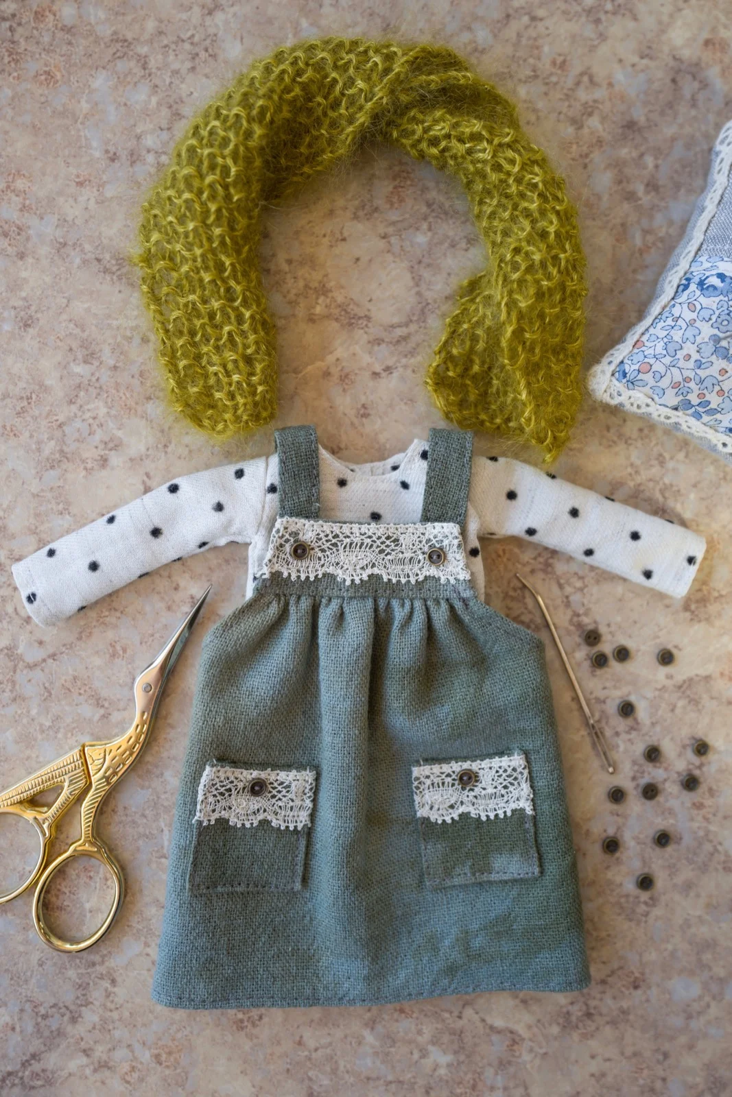 Three Piece Set- Spruce Green and Mustard Scarf