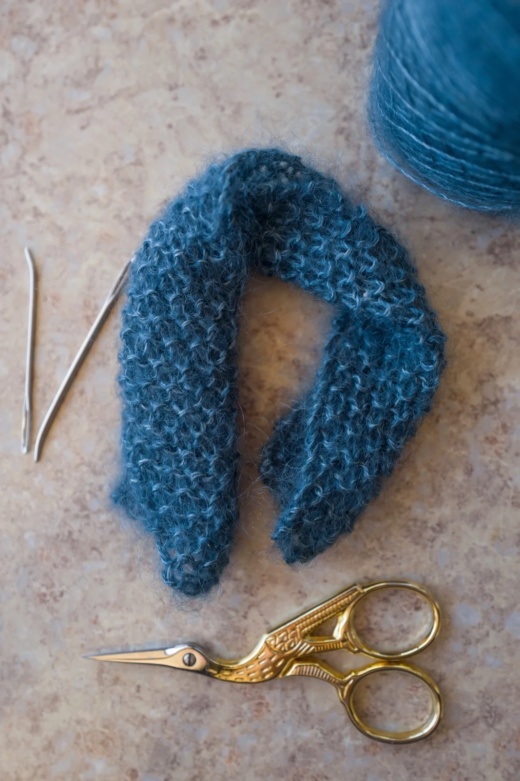 Knit Mohair Scarf- Blue 