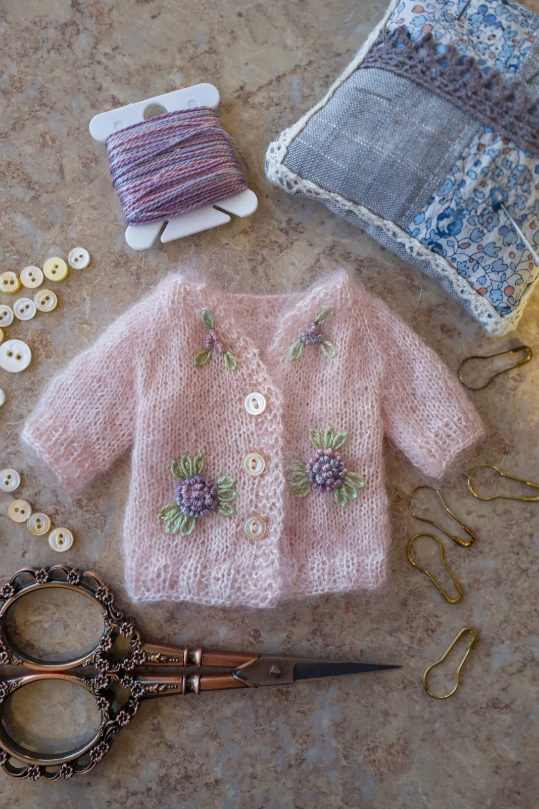 Embroidered Cardigan for Holala Doll- Pink 