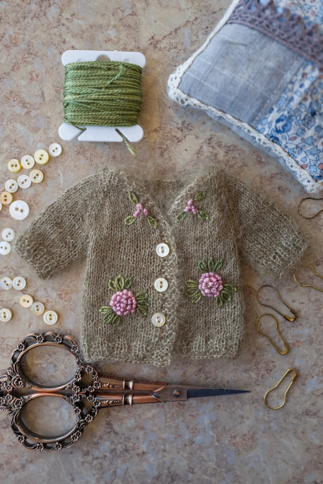 Embroidered Cardigan for Holala Dolls- Beige 