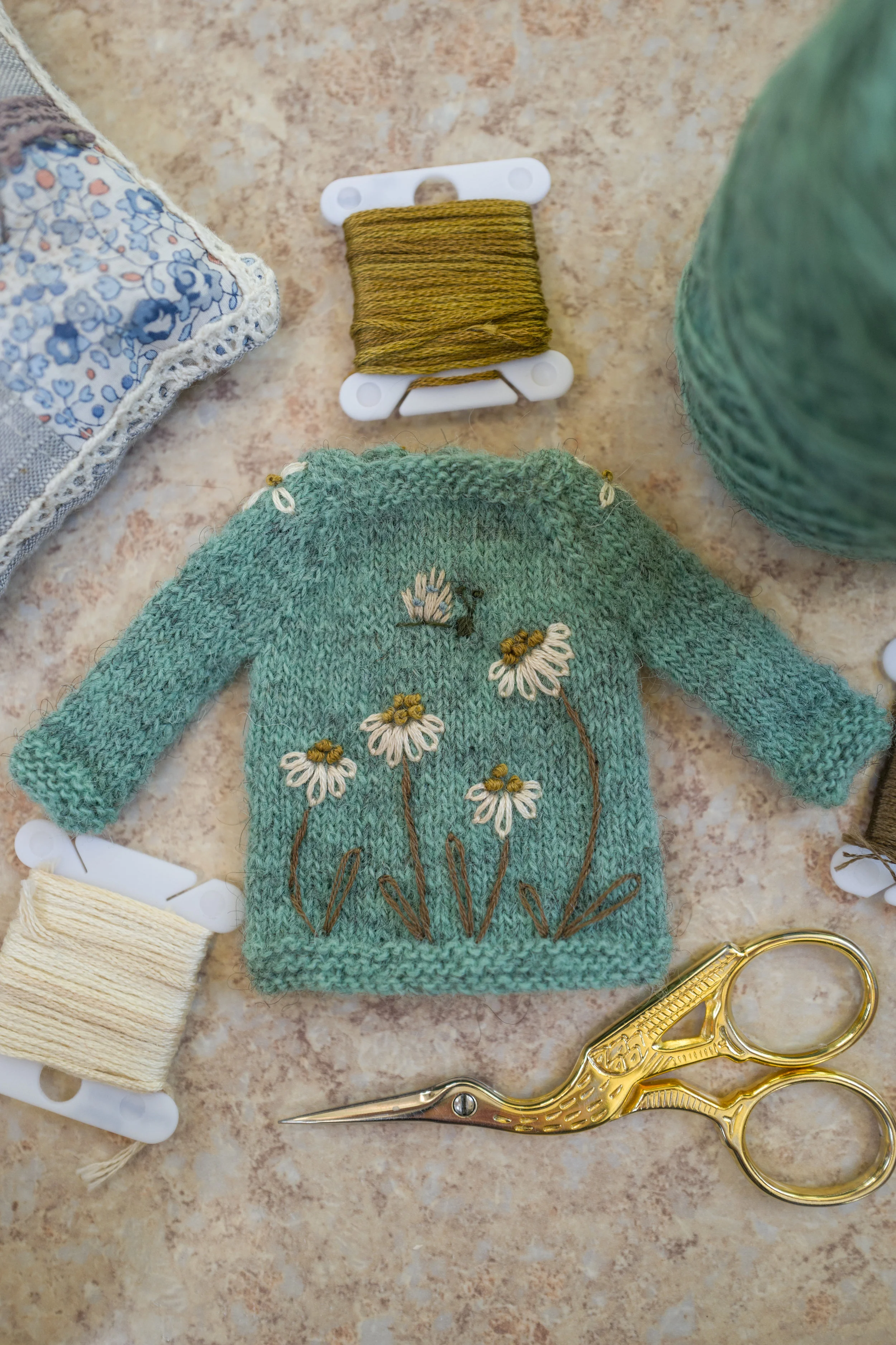Embroidered Garden Sweater- Teal