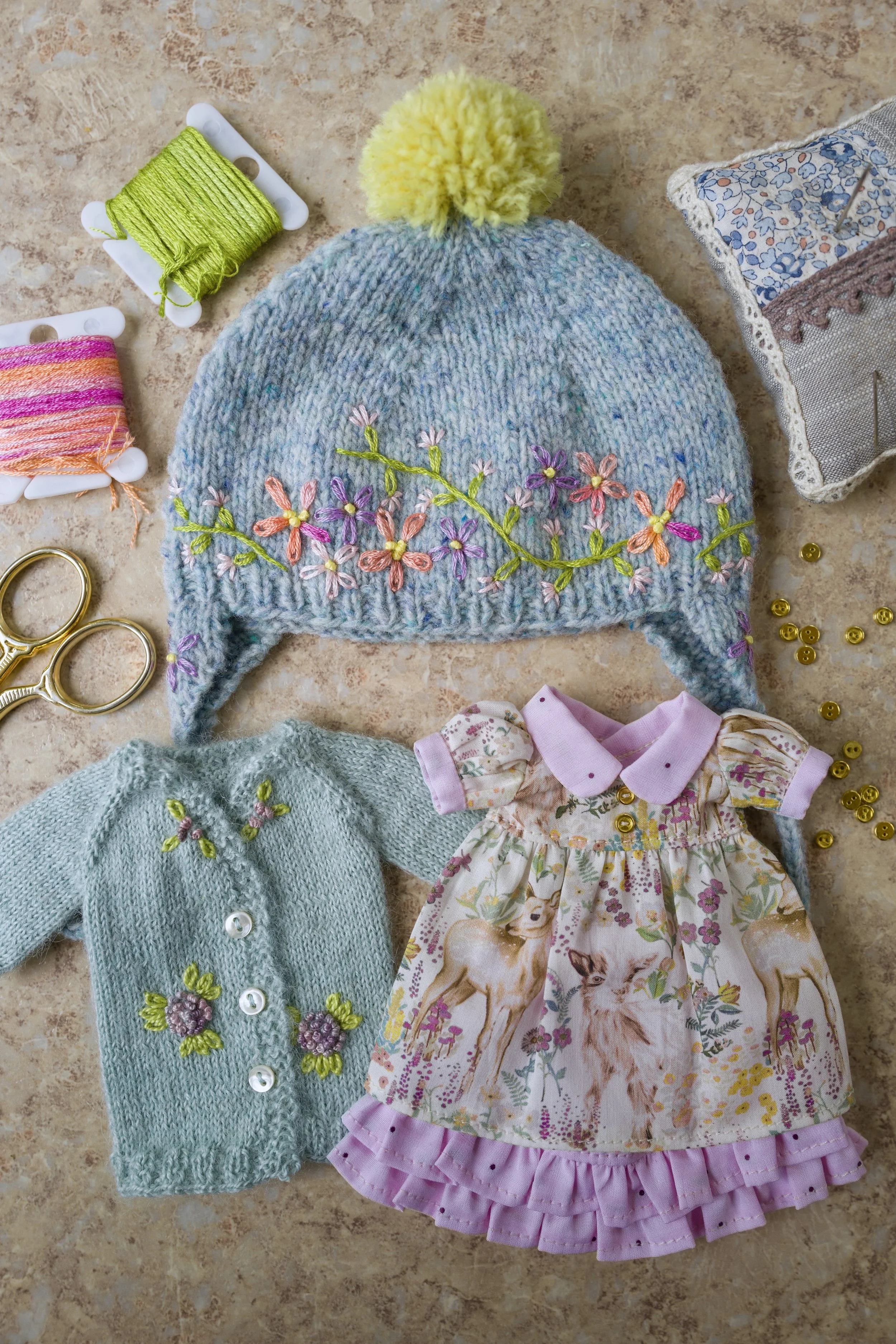 Four Piece Set- Goat Dress and Blue Sweater