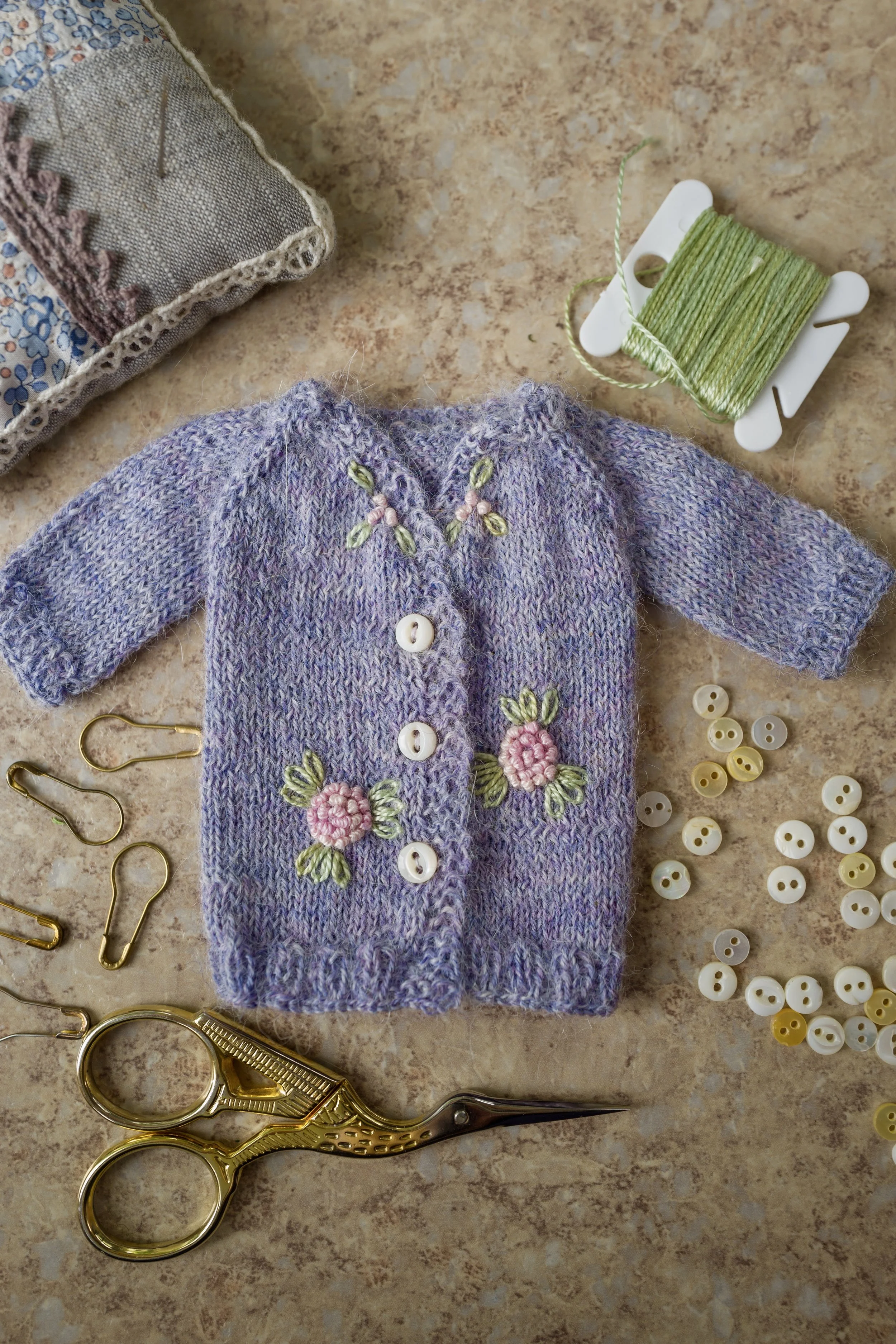 Embroidered Cardigan- Lavender 