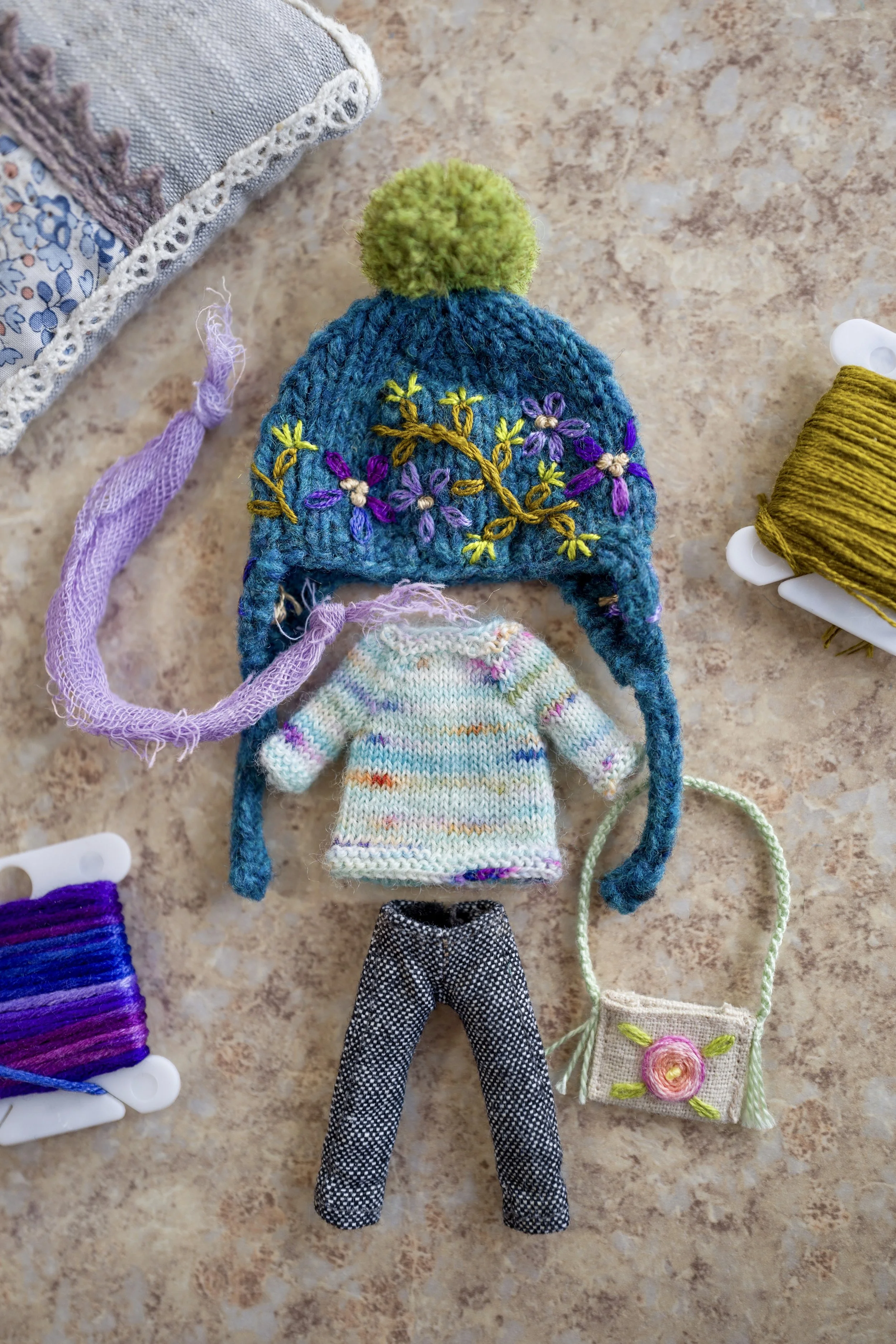 Petite Blythe Five Piece Set- Sky Blue Sweater and Blue Hat 