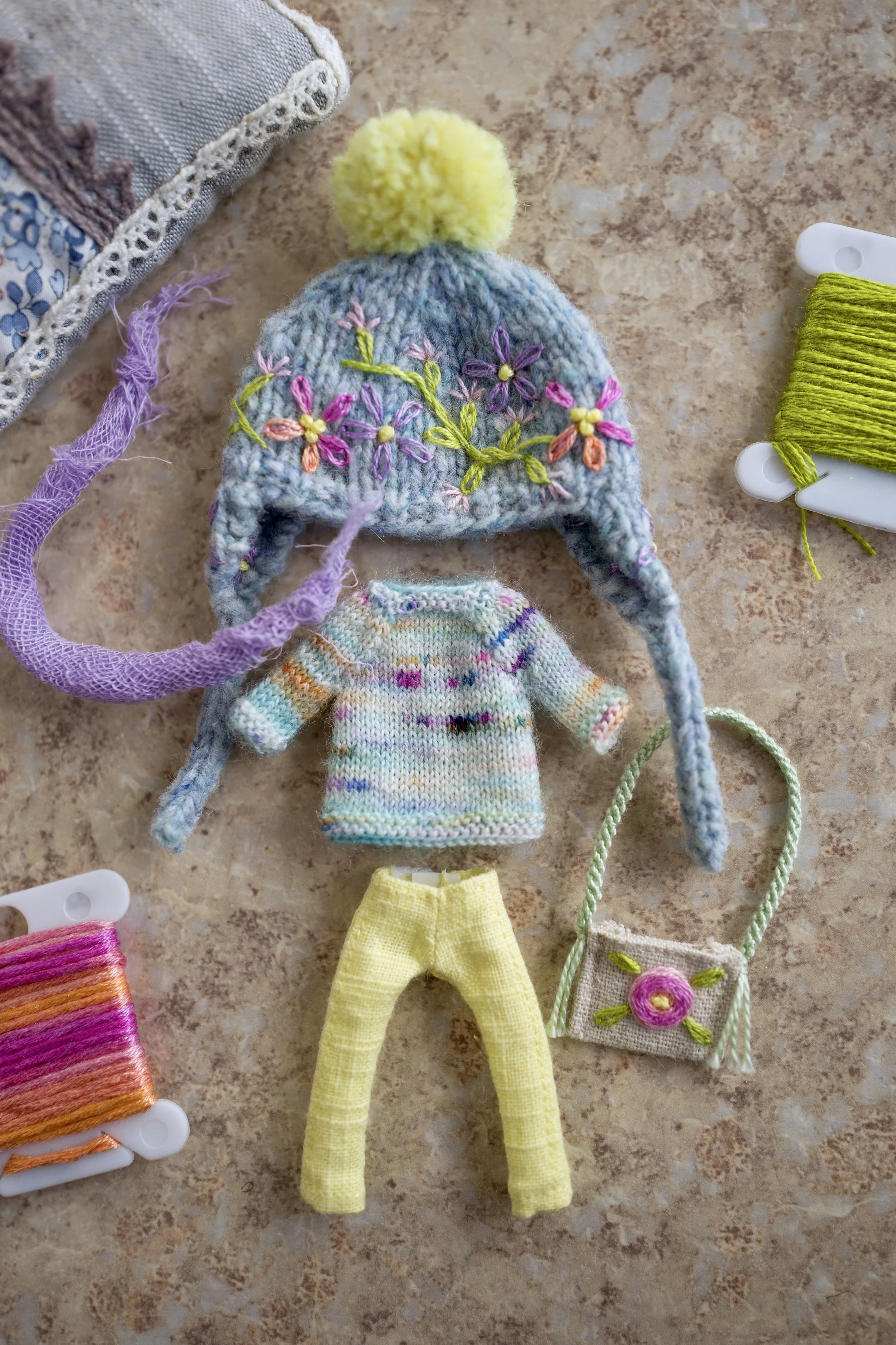 Petite Blythe Five Piece Set- Sky Blue Sweater and Sky Blue Hat