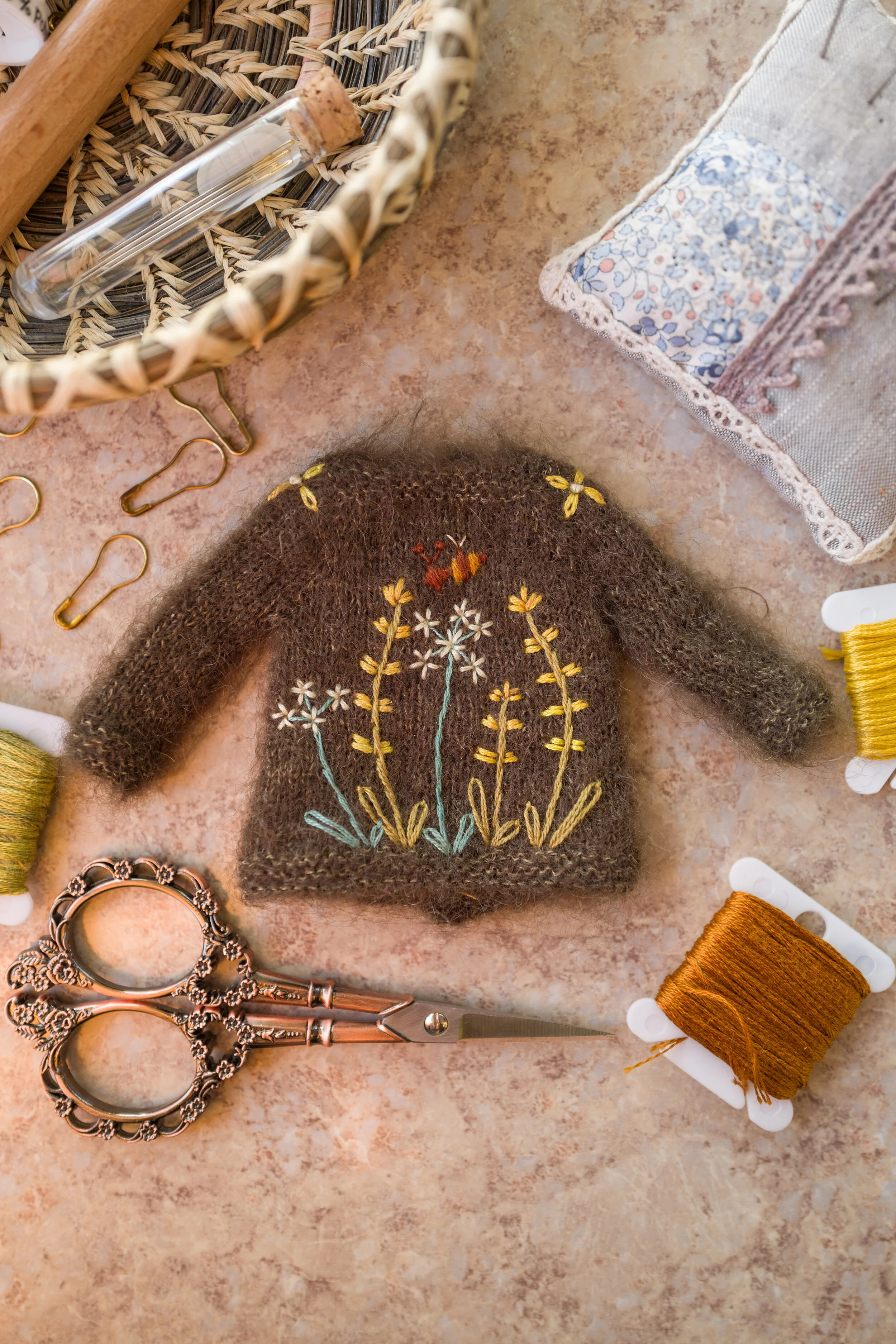 Embroidered Sweater- Olive Green Mohair