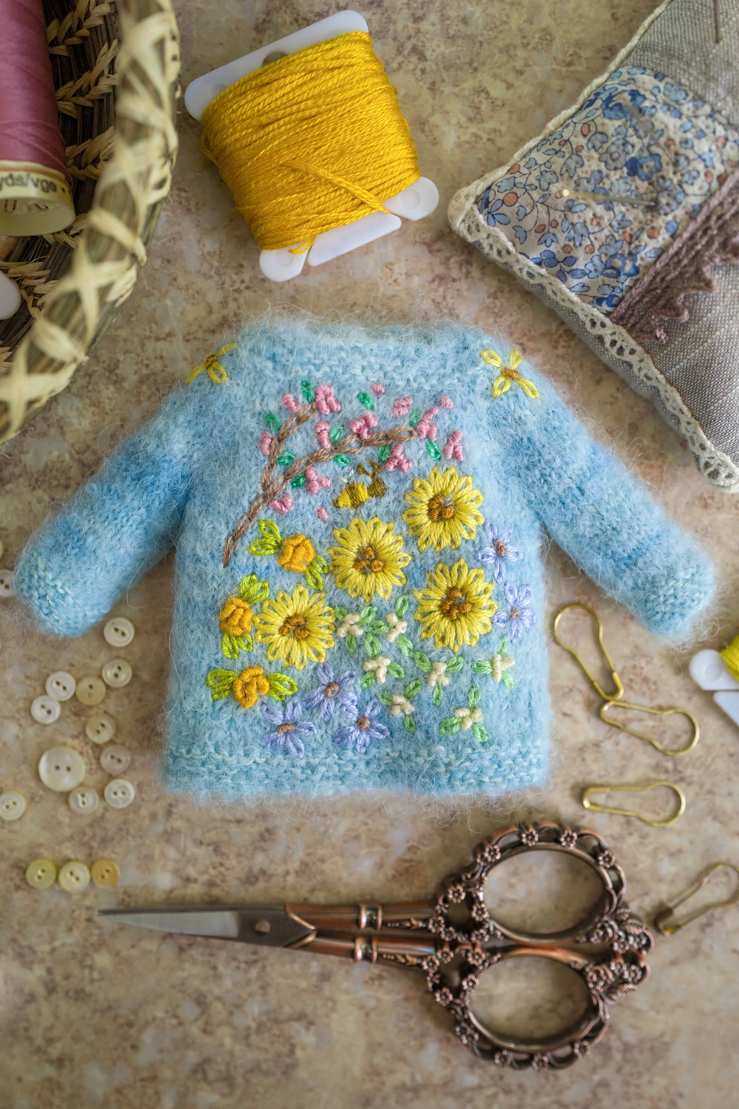 Embroidered Garden Sweater- Sky Blue 