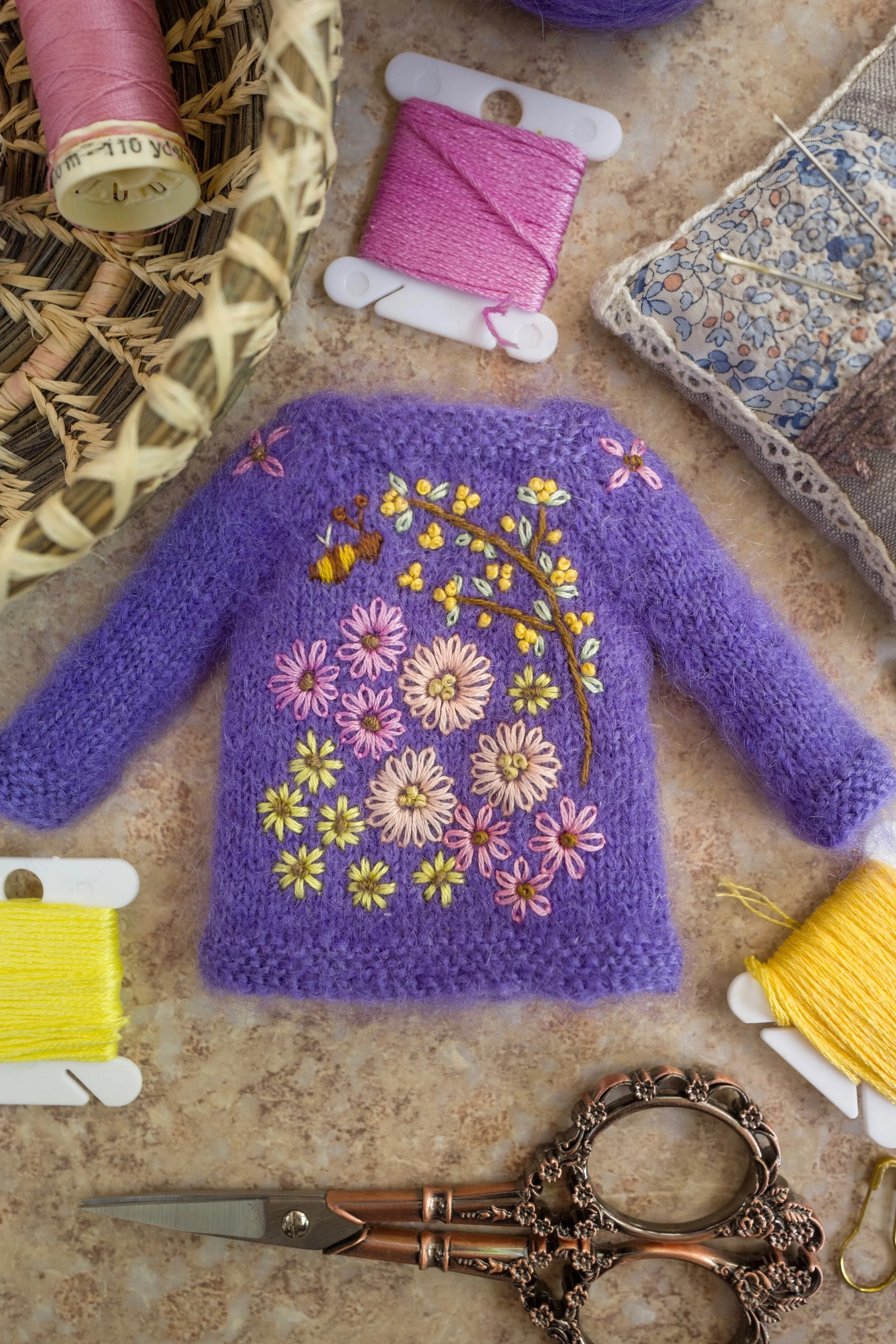 Embroidered Garden Sweater- Purple