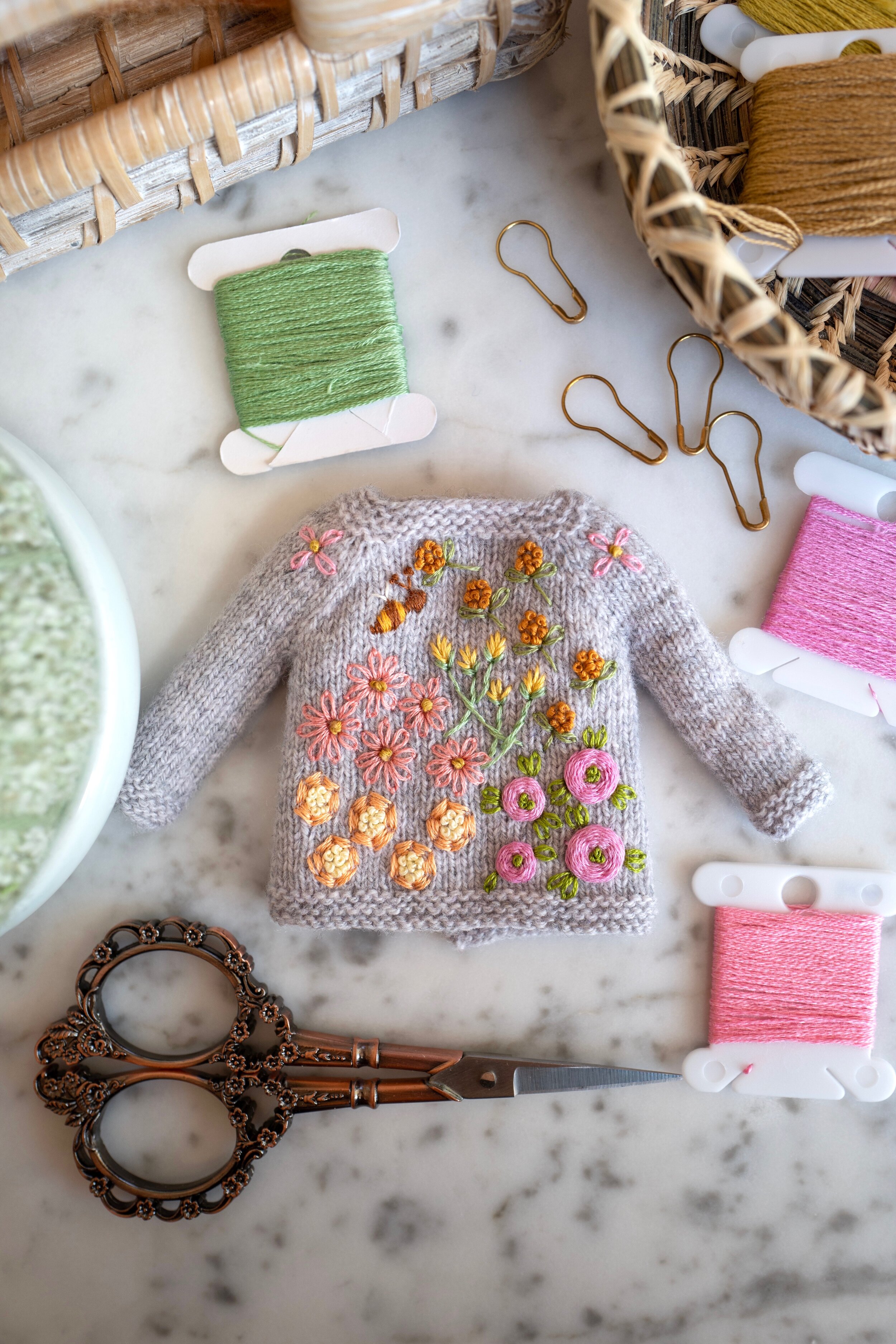 Embroidered Garden Sweater- Grey