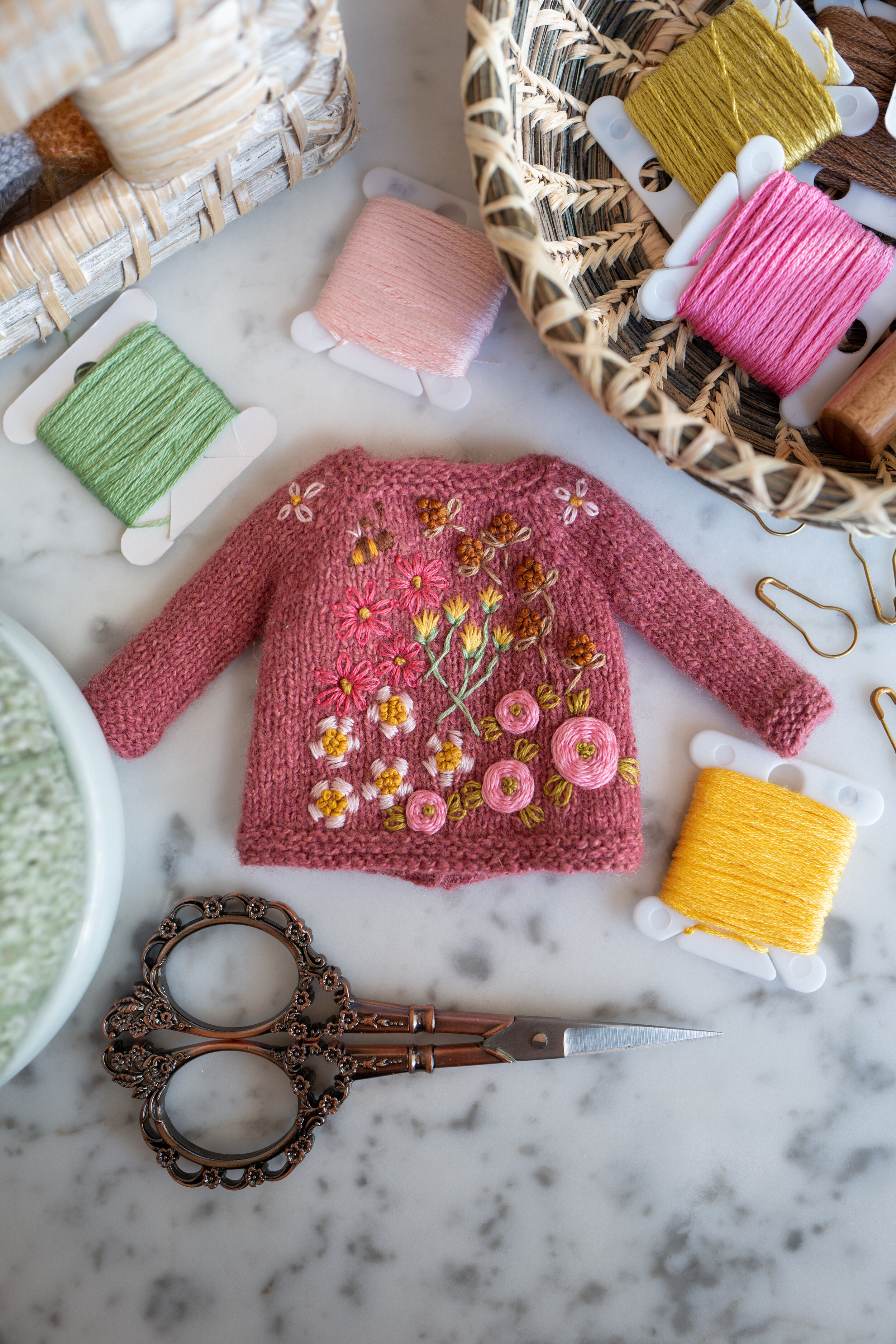 Embroidered Garden Sweater- Raspberry