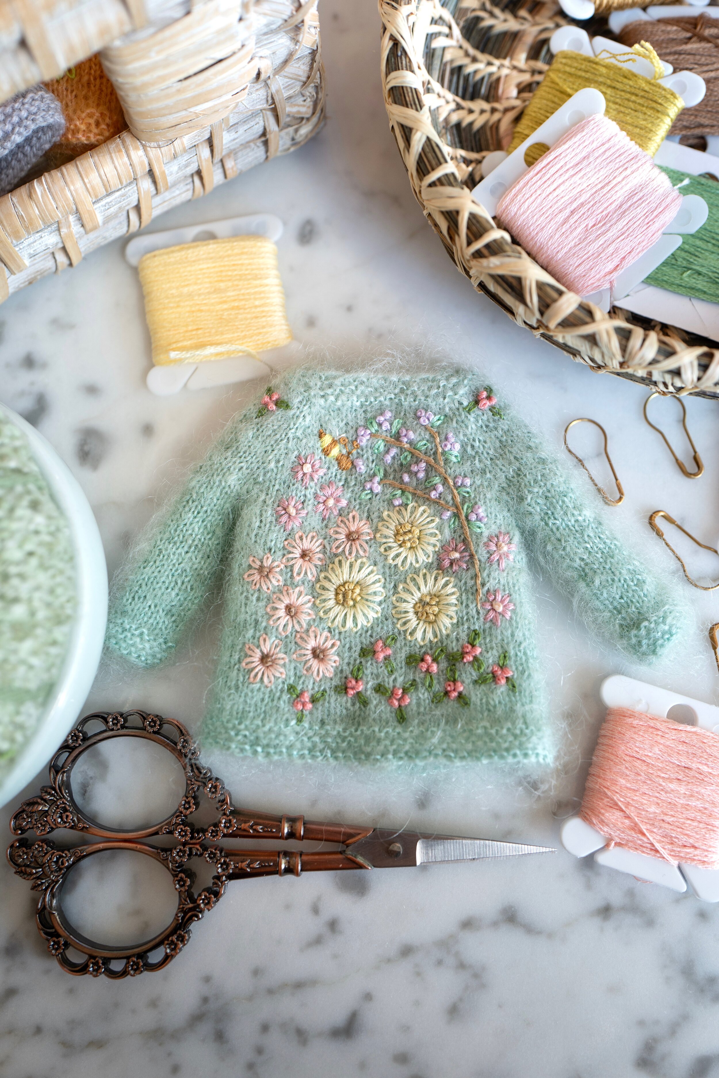 Embroidered Garden Sweater- Aqua