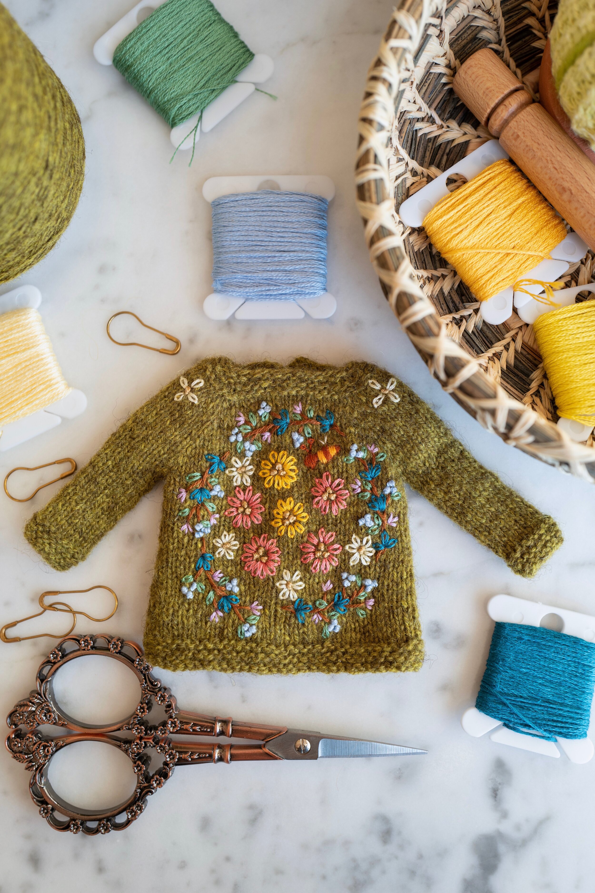 Embroidered Garden Sweater- Moss Green