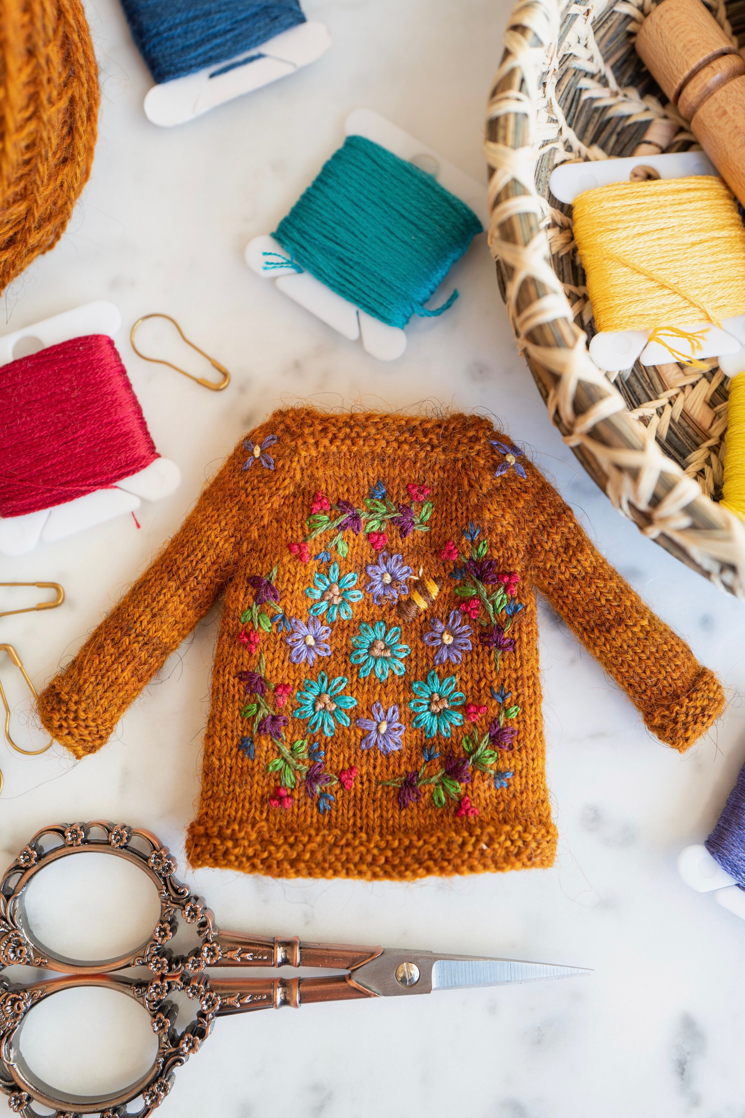Embroidered Garden Sweater- Brick Red 