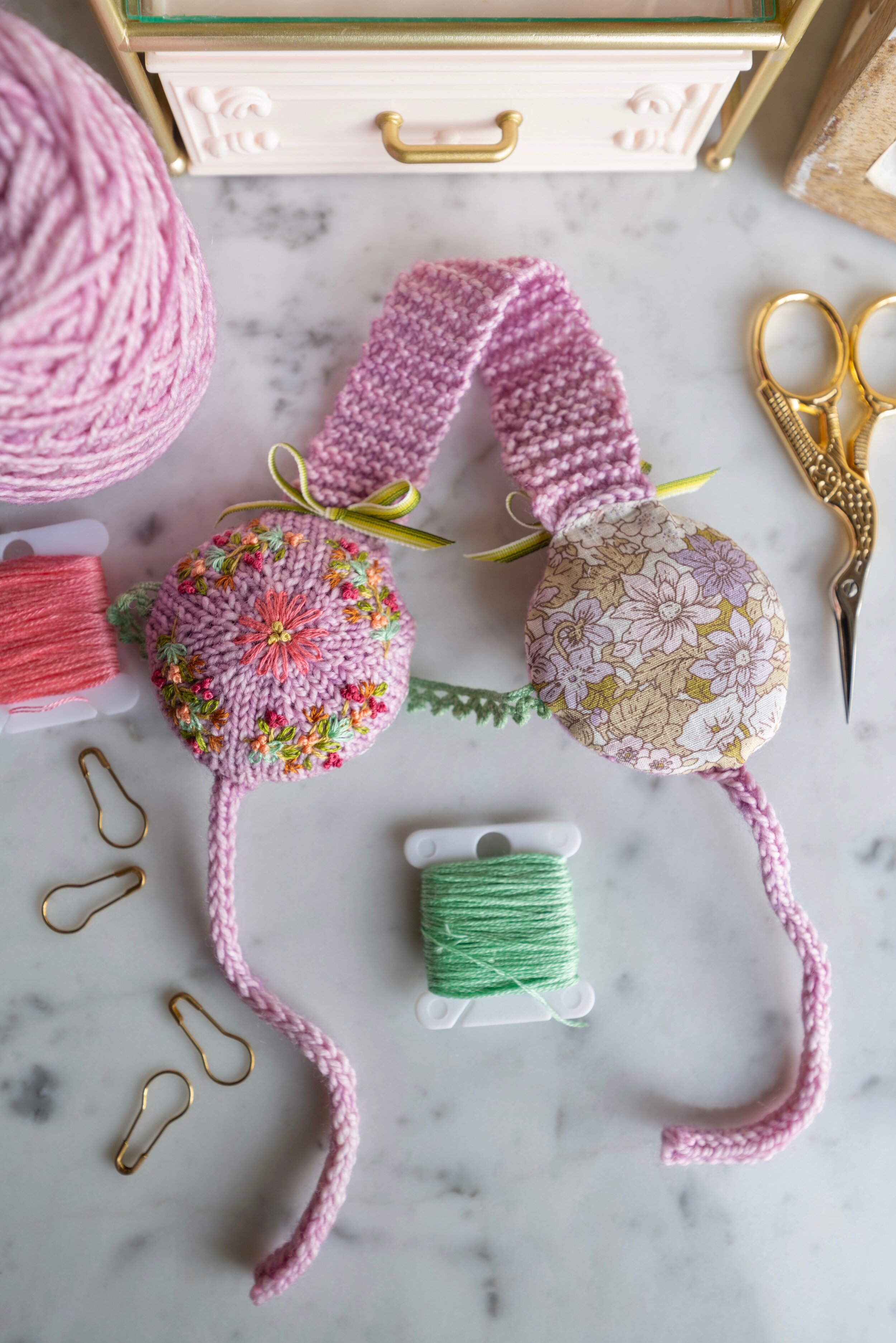 Embroidered Earmuffs- Pink