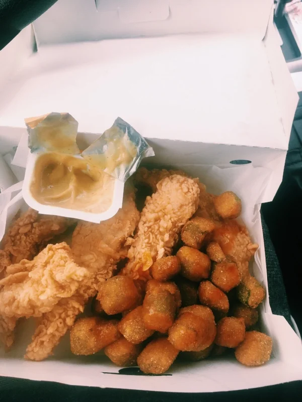 Church’s Chicken chicken strips and okra.