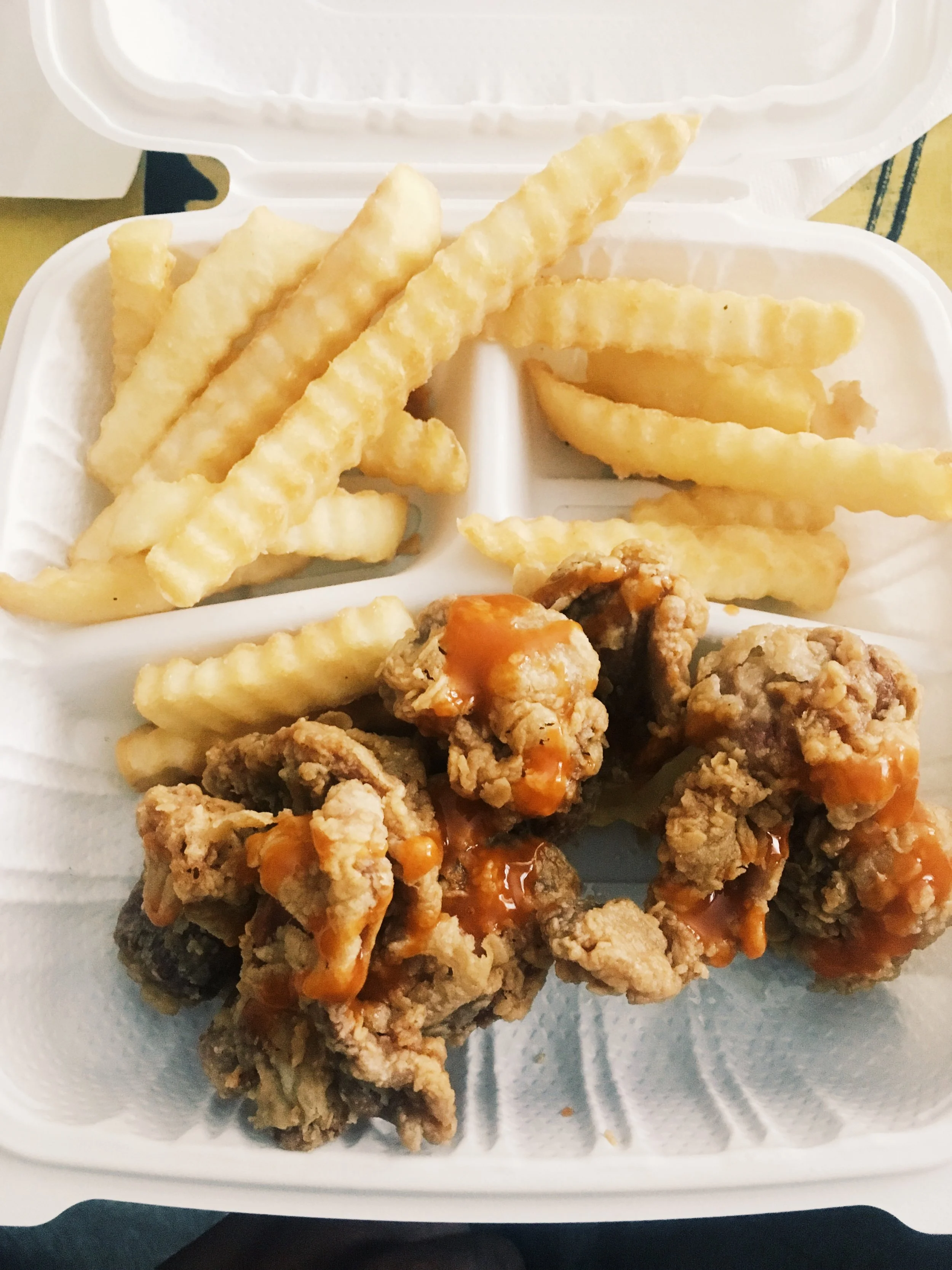 Montello Deli NE. Chicken Gizzards and fries.