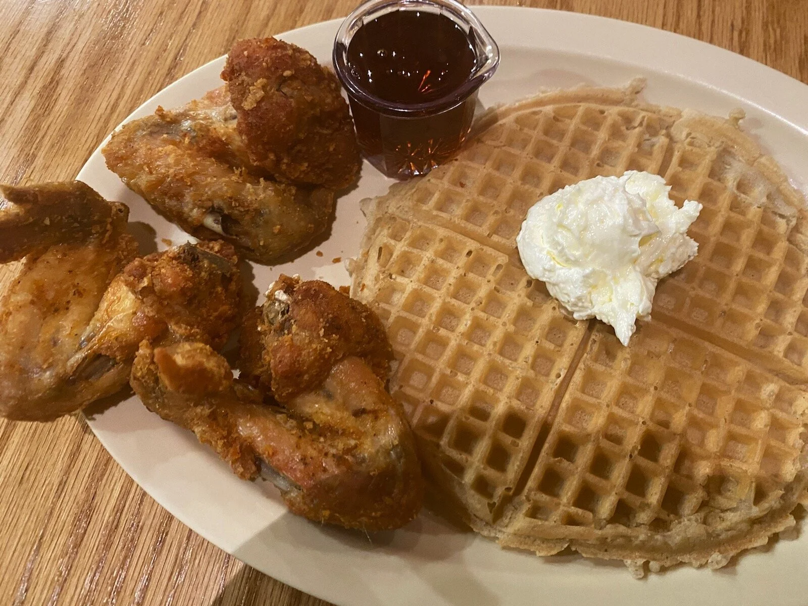 Roscoes Chicken and Waffles. in Los Angeles California.  Ehh..5/10. Nothing super crazy to rant over. Nice environment though.