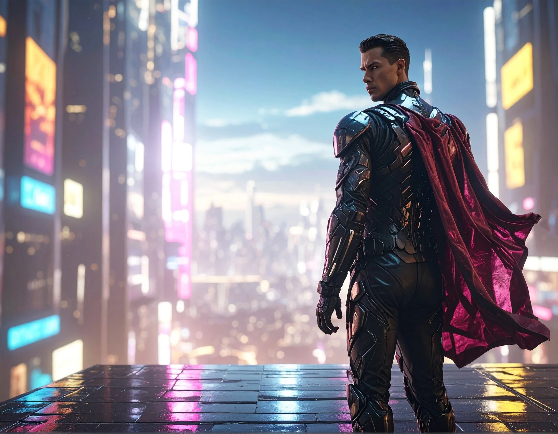 Firefly_Hyper-realistic-highly-detailed-Superhero-in-cyber-costume-with-cape-standing-on-a-bu-123404.jpg