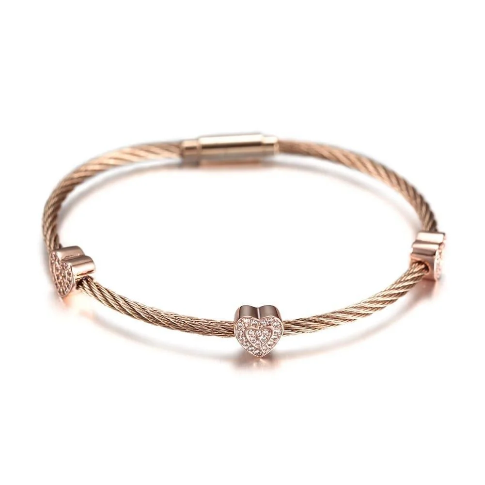 Rose Gold Triple Pave Heart Cable 