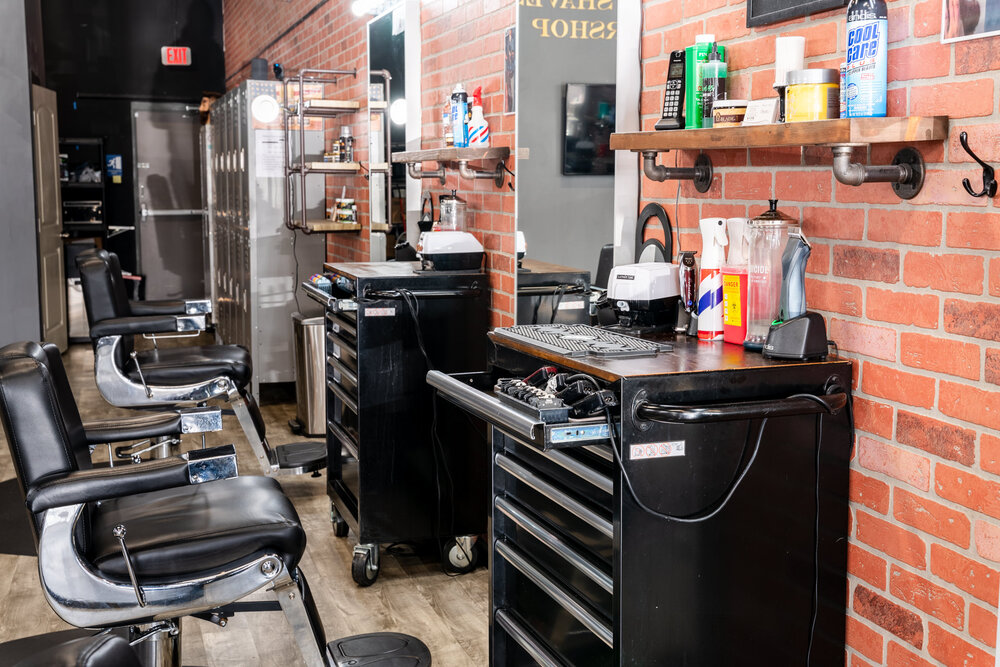 Barber's station in House of Shaves Barbershop in Jacksonville, Florida