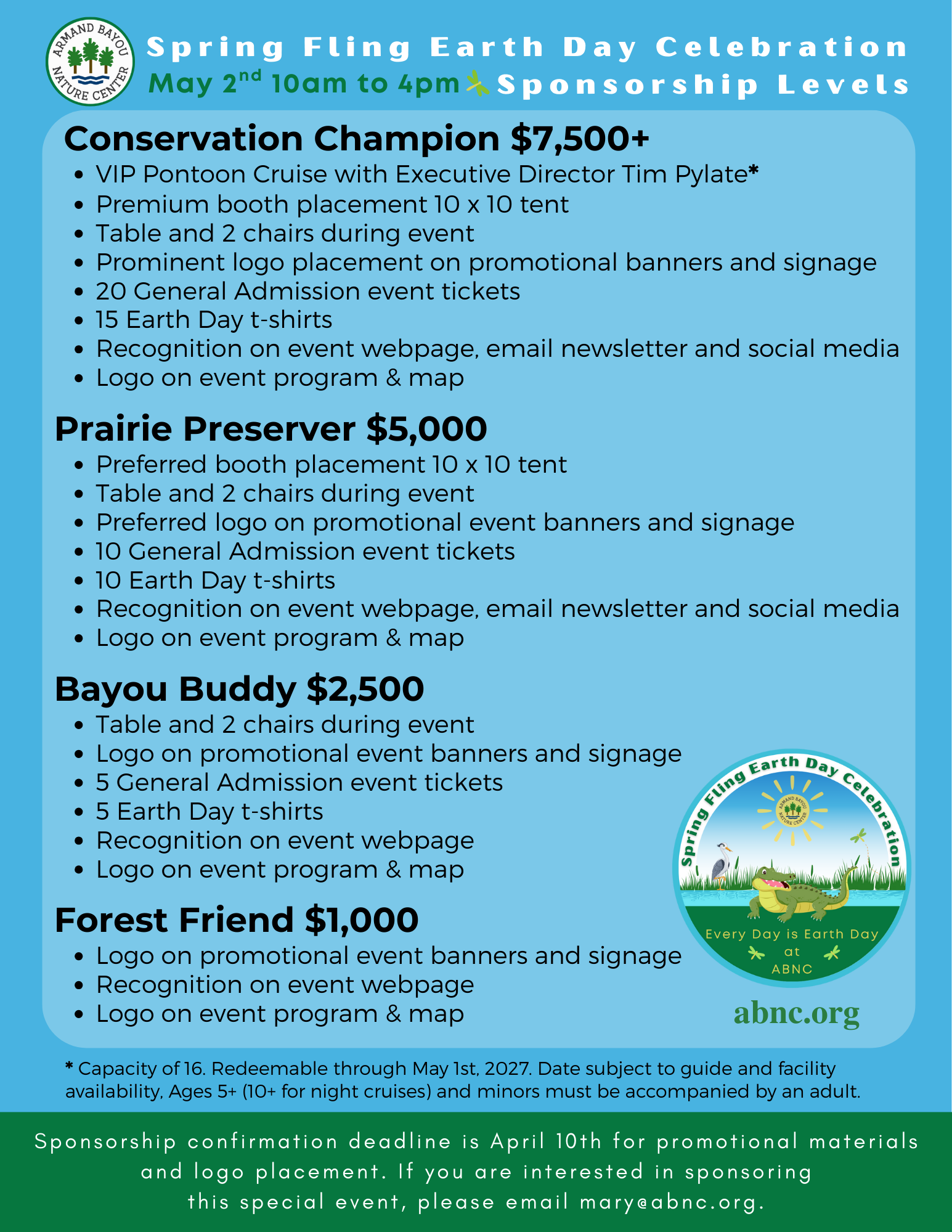 2026 Earth Day Sponsorship Level Description